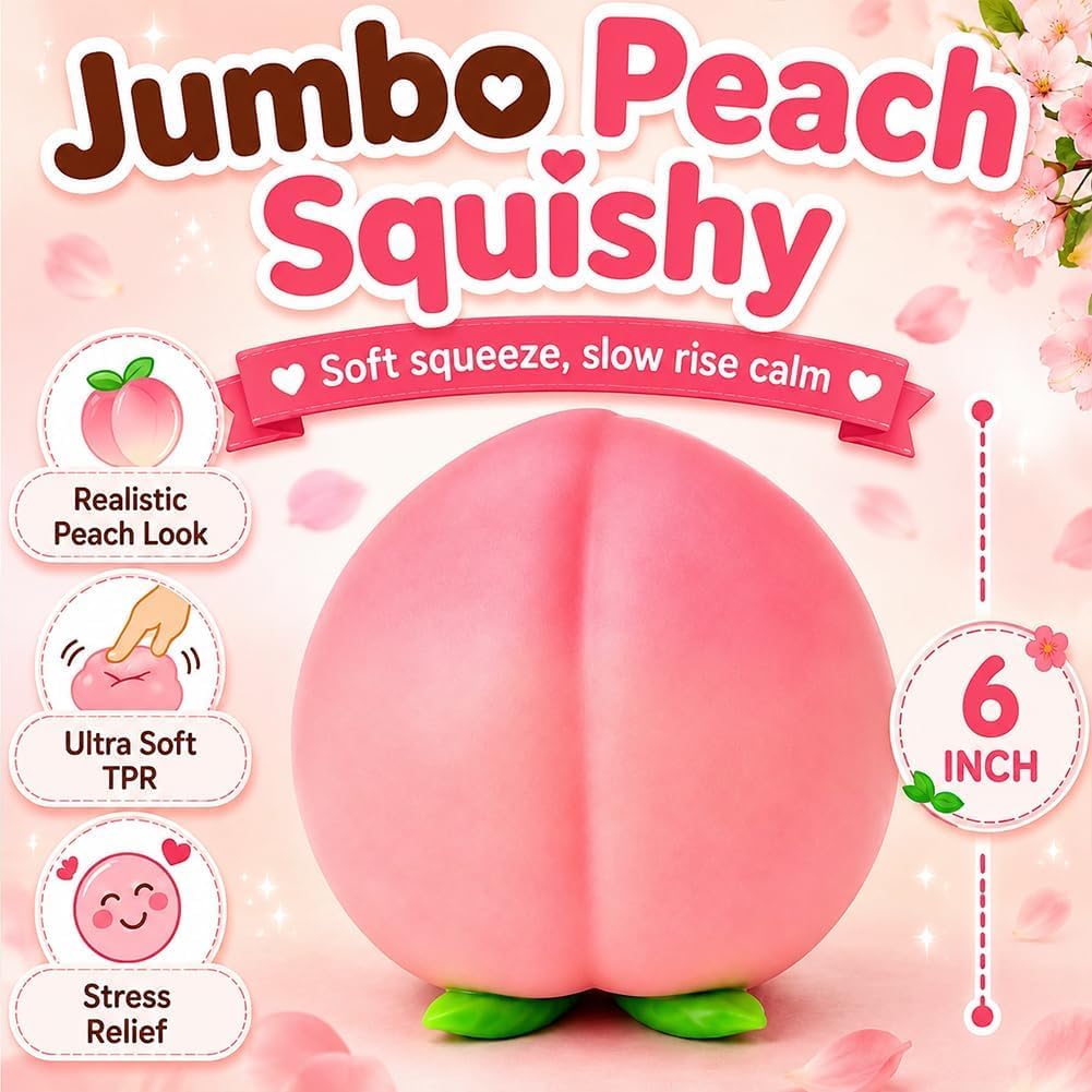 Jumbo Peach Squishy Sensory Fidget Toy