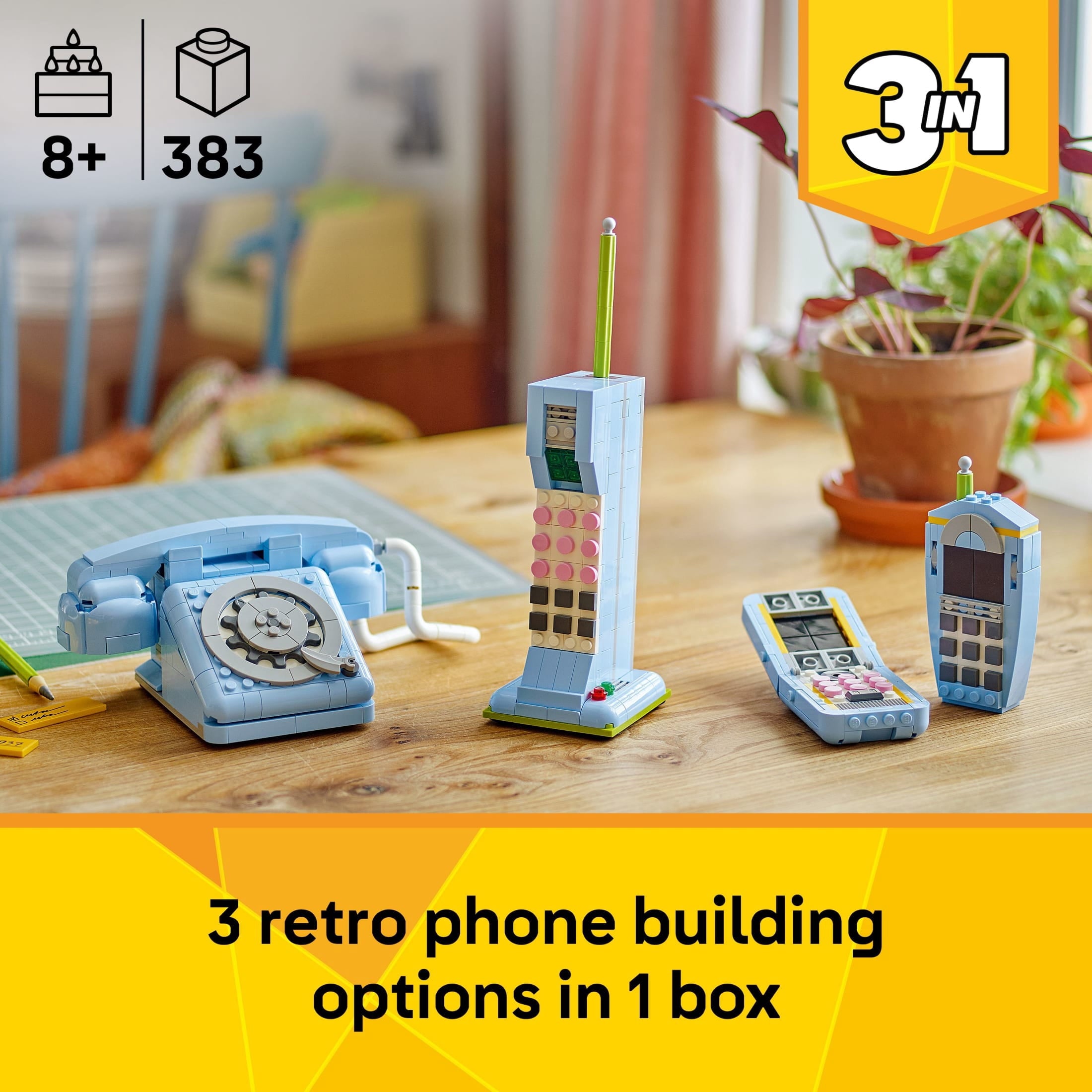 LEGO Creator 3 in 1 Retro Telephone Building Toy - Home Decor for Bedroom or Kids Room - Kids Toy for Girls & Boys, Ages 8+ - Gifts for Birthdays - 31174