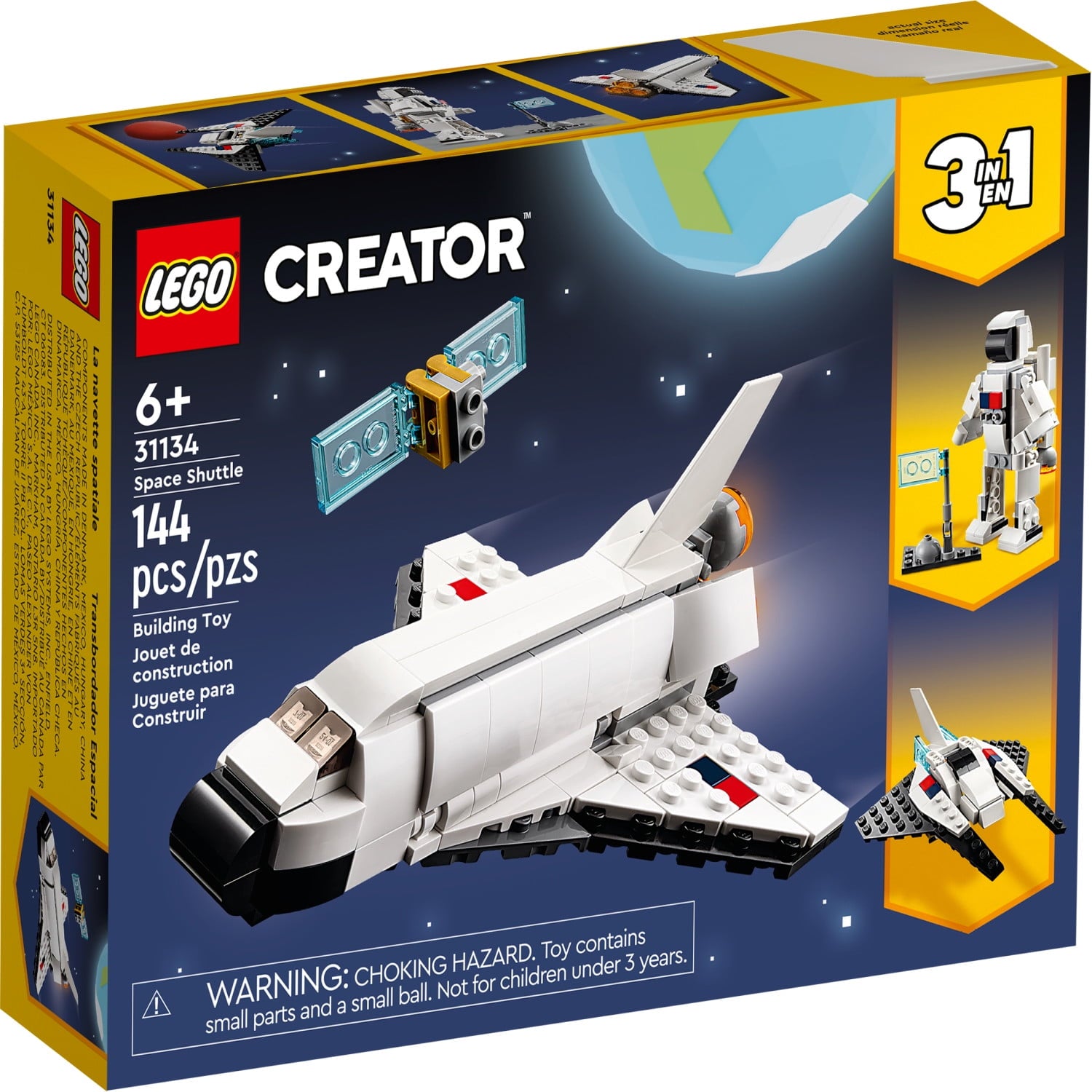 LEGO Creator 3 in 1 Space Shuttle Building Toy for Kids, Creative Gift Idea for Boys and Girls Ages 6 and Up, Build and Rebuild this Space Shuttle Toy into an Astronaut Figure or a Spaceship, 31134