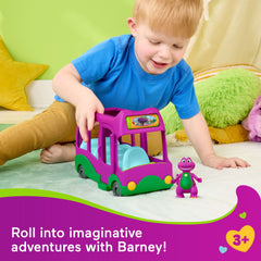 Fisher-Price Barney’s World Adventure Bus Push-Along Toy & Barney Figure for Kids, 2 Pieces