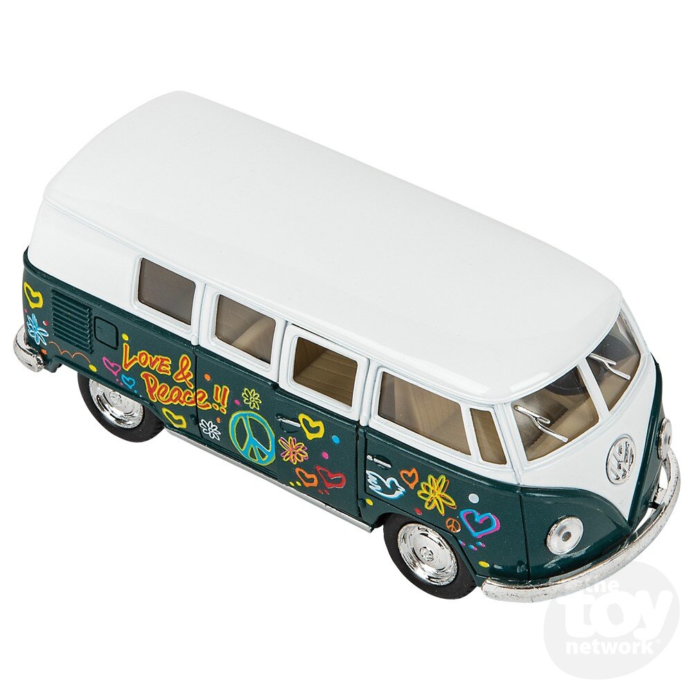 The Toy Network 5 Inch Die Cast Pull Back VW Flower Power Bus 1:32 Scale Random Color