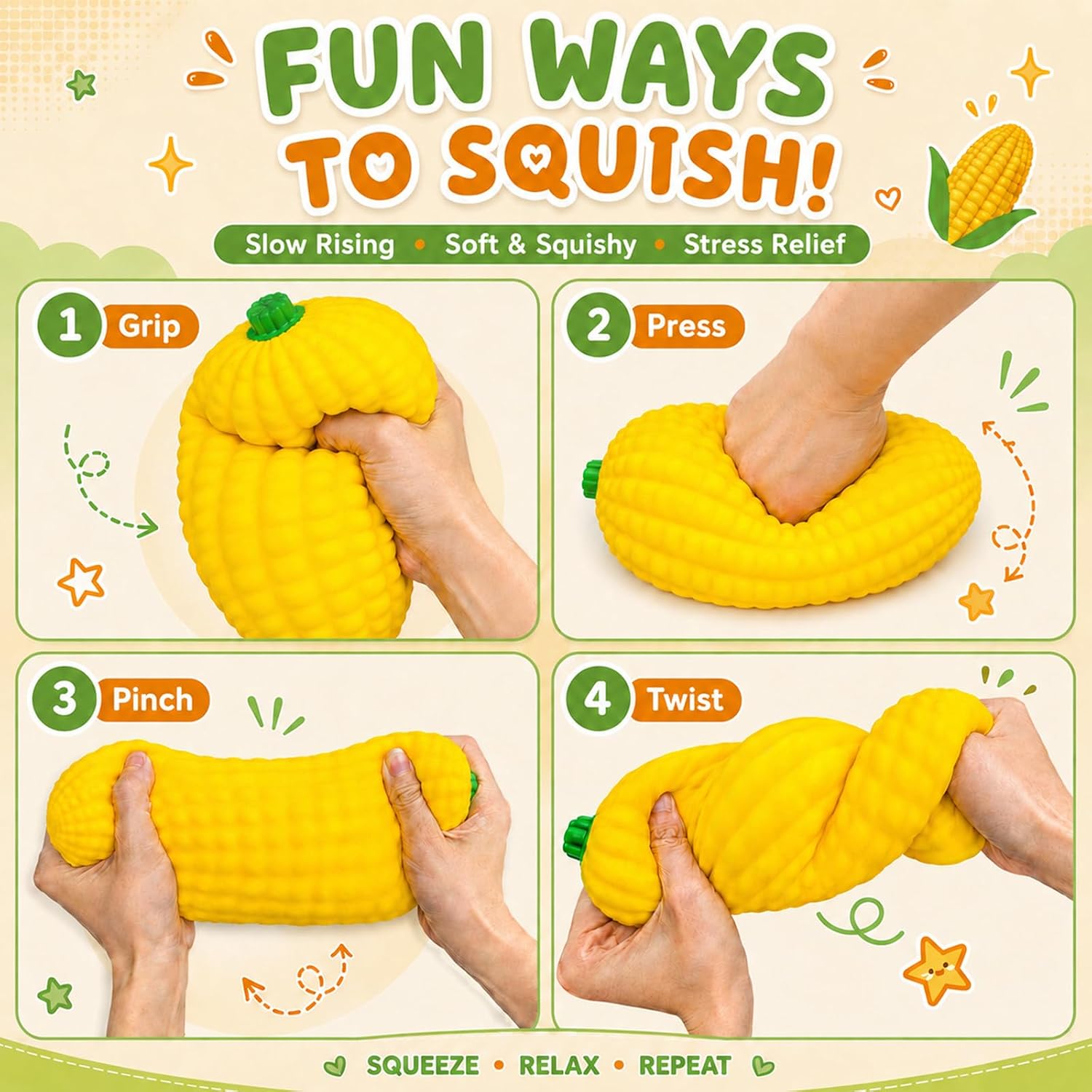 Jumbo Corn Cob Squishy Large Sensory Fidget Toy