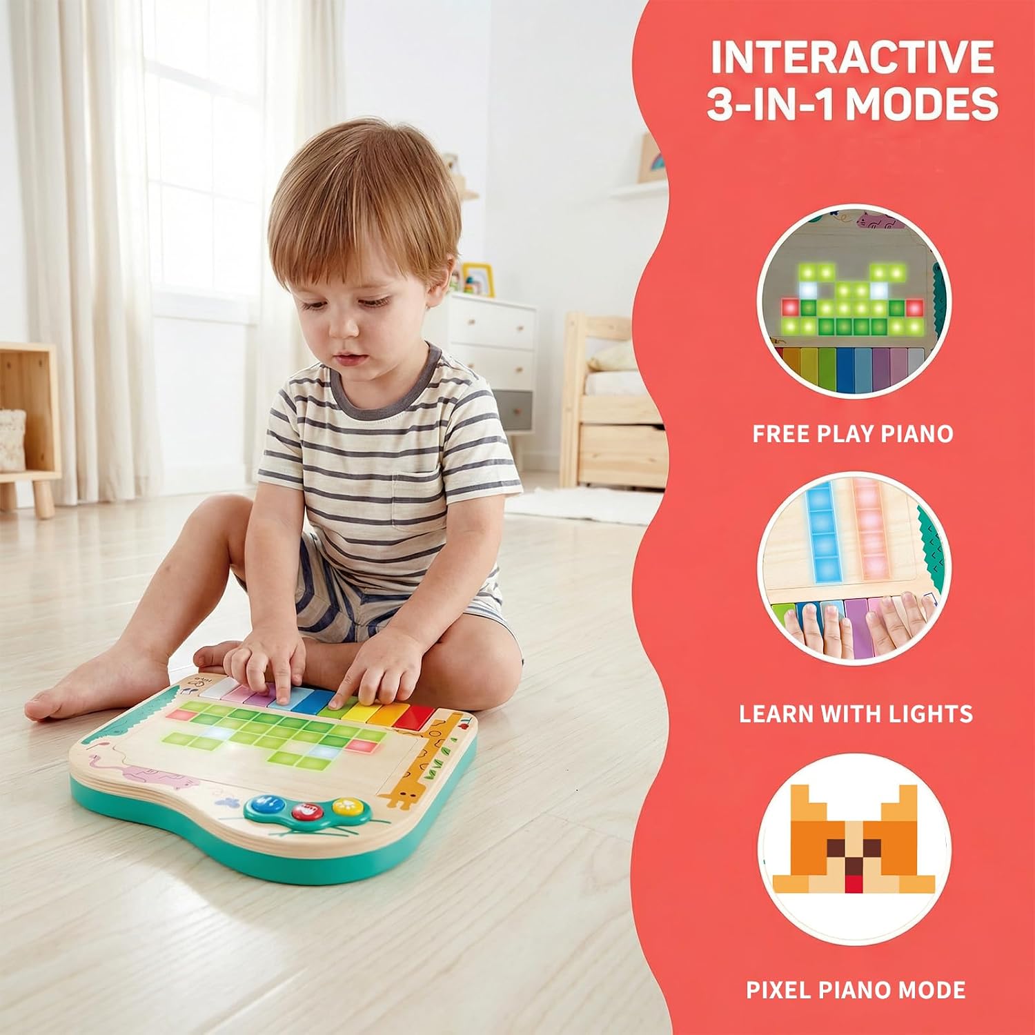 Hape Dynamic Pixel Piano 3 in 1 Interactive Wooden Musical Toy