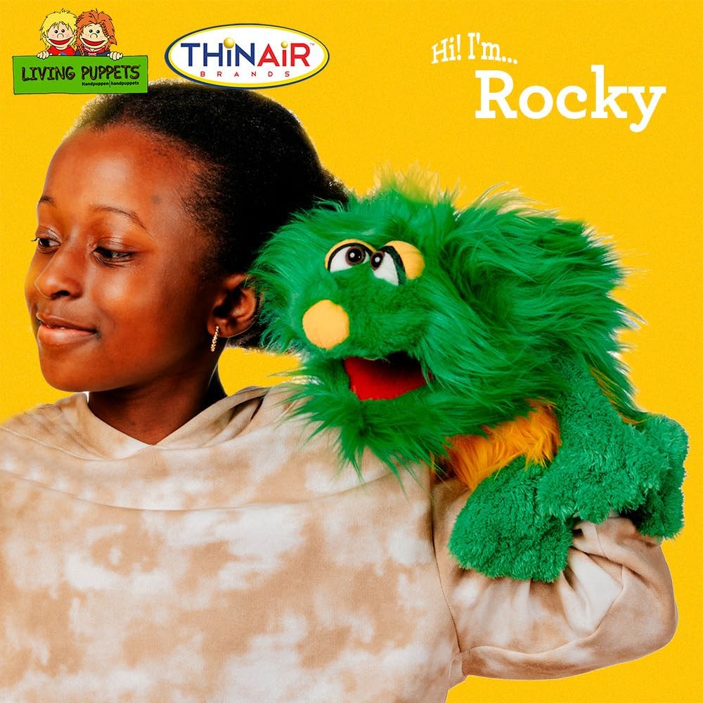 THiN AiR Brands Living Puppets Rocky 16 Inch Green and Orange Monster Hand Puppet
