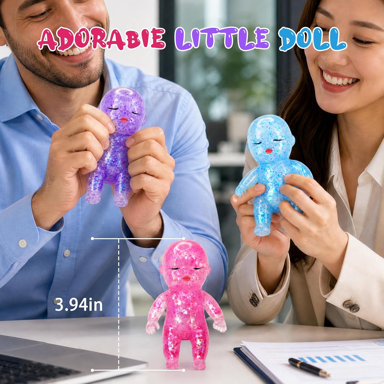 Natasha Baby Squishy Transparent Glitter Maltose Sensory Fidget Toy 3Pcs