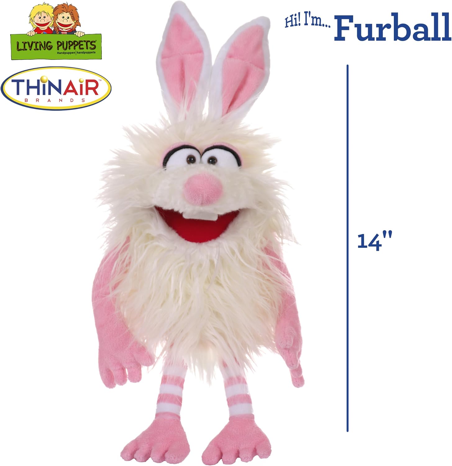 THiN AiR Brands Living Puppets Furball 14 Inch White and Pink Bunny Hand Puppet