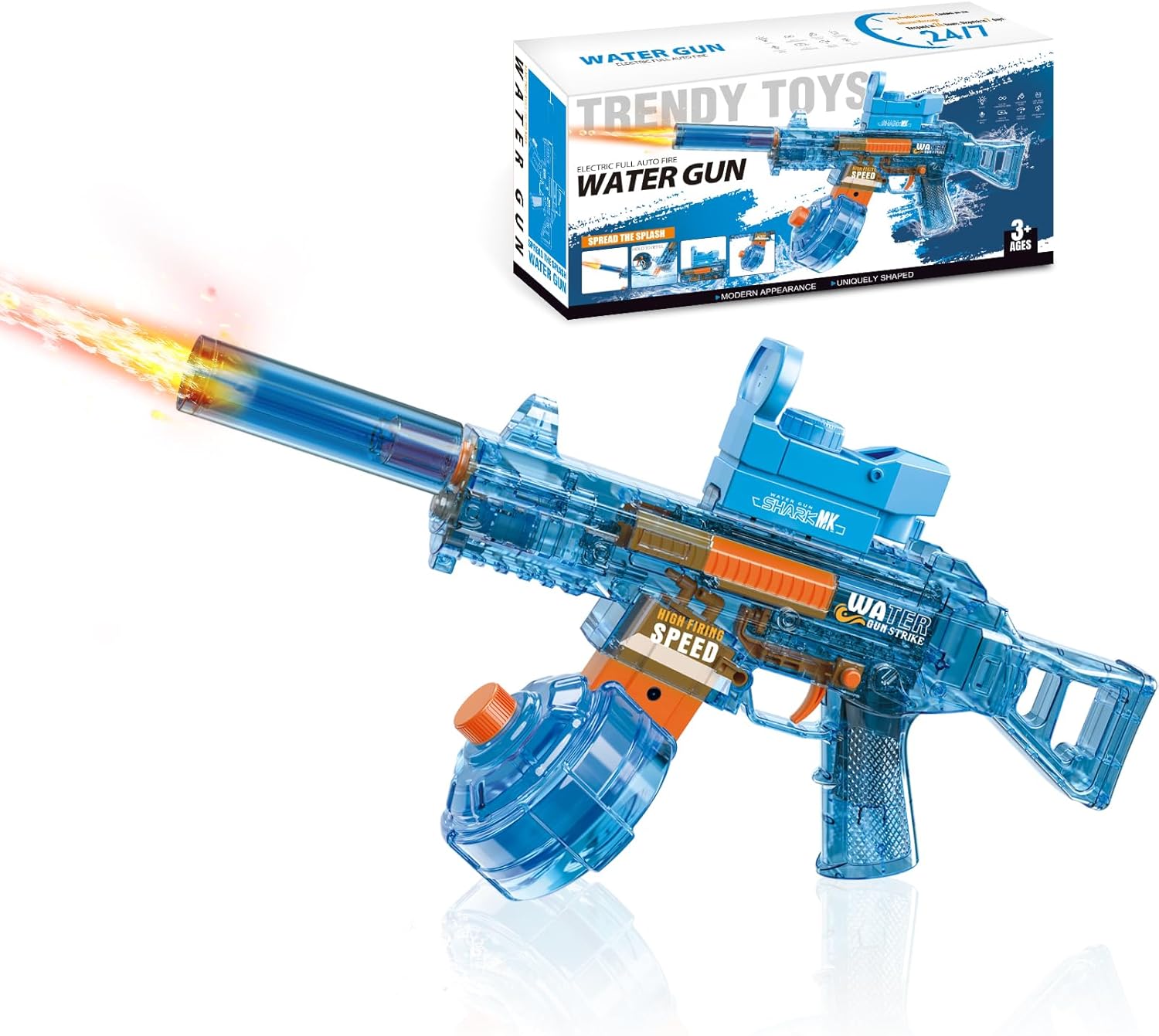 Electric Water Blaster with LED Light – Transparent Rechargeable Water Gun