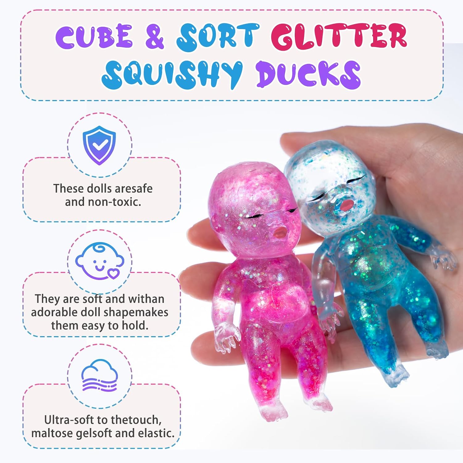 Natasha Baby Squishy Transparent Glitter Maltose Sensory Fidget Toy 3Pcs