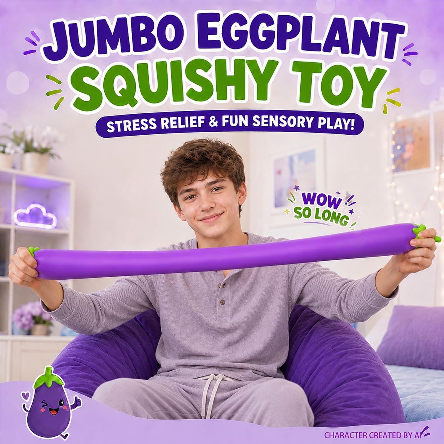 Jumbo Eggplant Squishy Slow Rising Sensory Fidget Toy