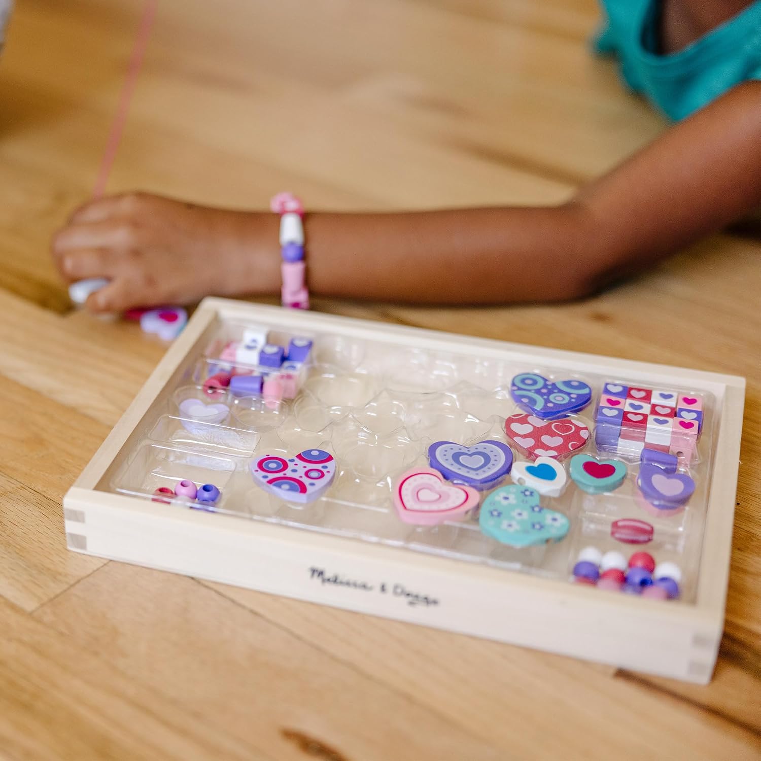 Melissa & Doug Created by Me Heart Beads Wooden Jewelry Making Kit