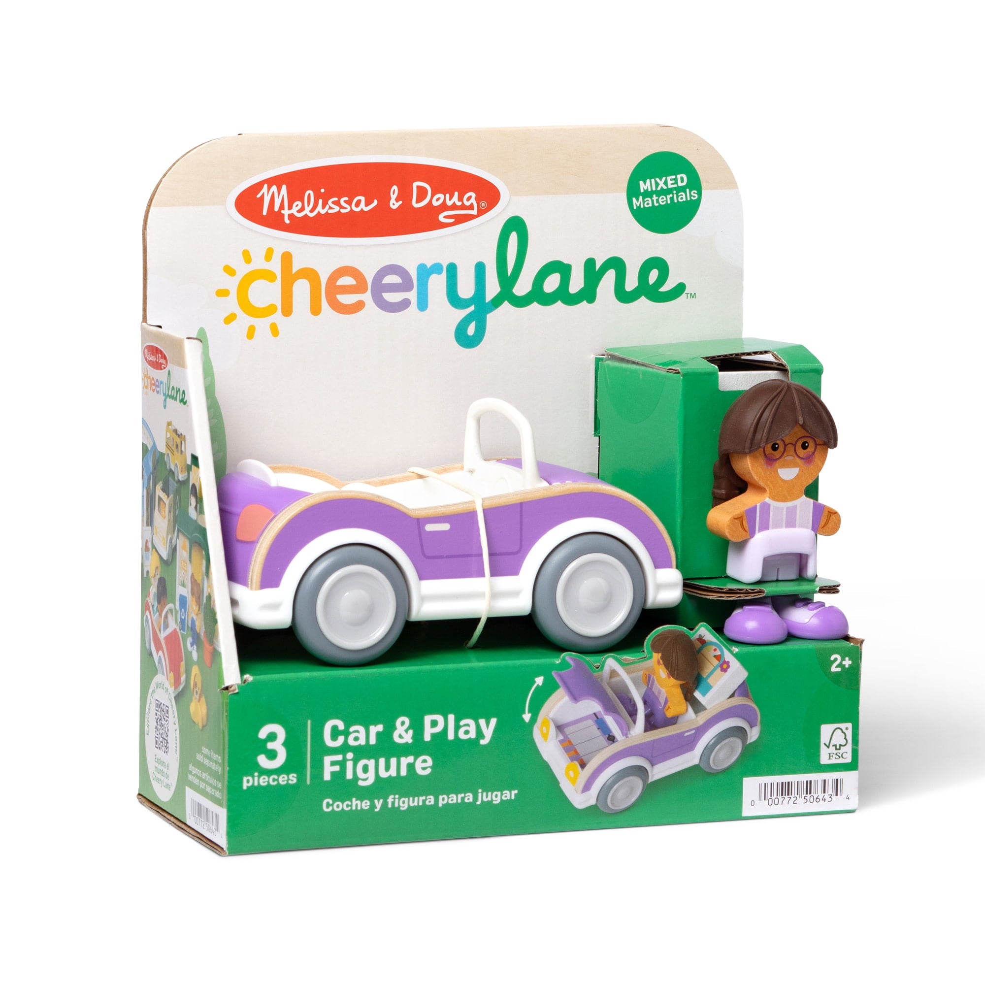 Melissa & Doug Cheery Lane Vehicle and Girl Figure, Wooden Toy Convertible Car Playset - For Ages 2+ - FSC Certified