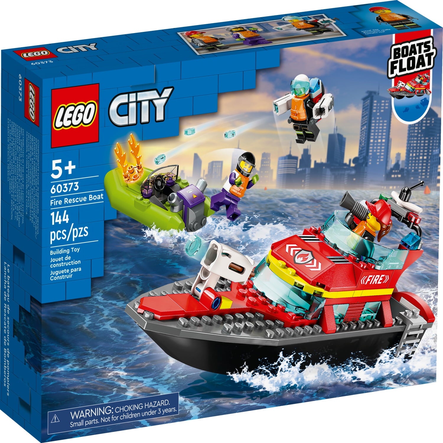 LEGO City Fire Rescue Boat 60373 Toy Boat that Floats on Water for Imagination Play, Building Toy for Kids Ages 5+