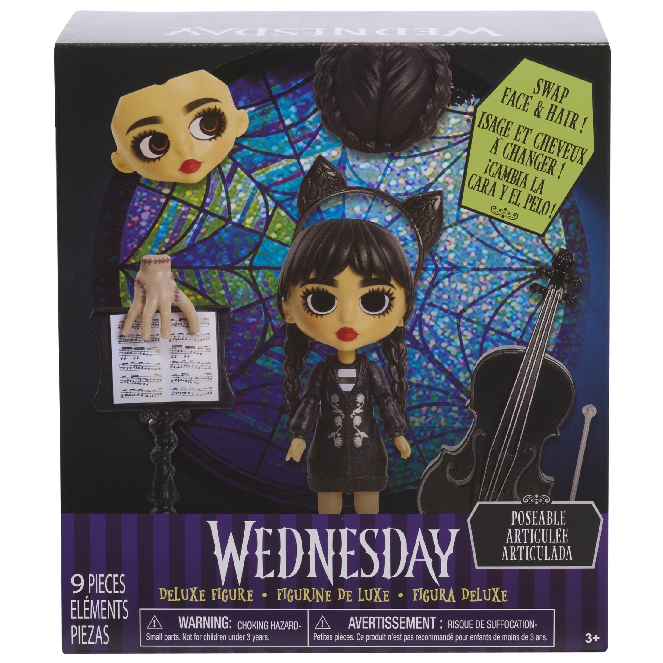 Wednesday Deluxe 6-inch Articulated Figure, 11-pieces, Interchangeable Face Plates and Fashion, Customizable Collectible Figurine, Kids Toys for Ages 3 Up