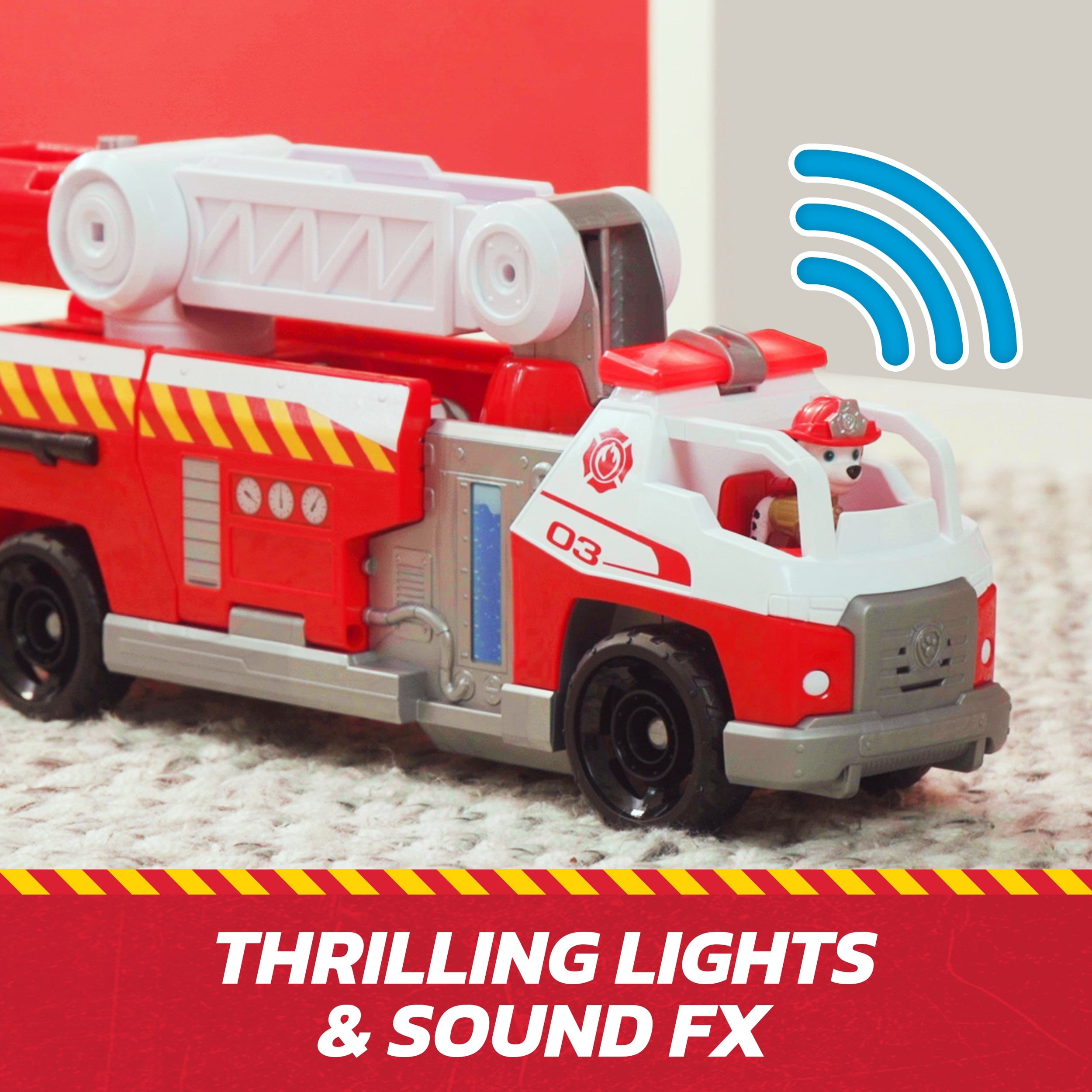 PAW Patrol Fire Rescue: Rapid Reload Fire Truck with Marshall, Projectile Launcher, Mini Vehicle & Sound Fx, for Kids 3+