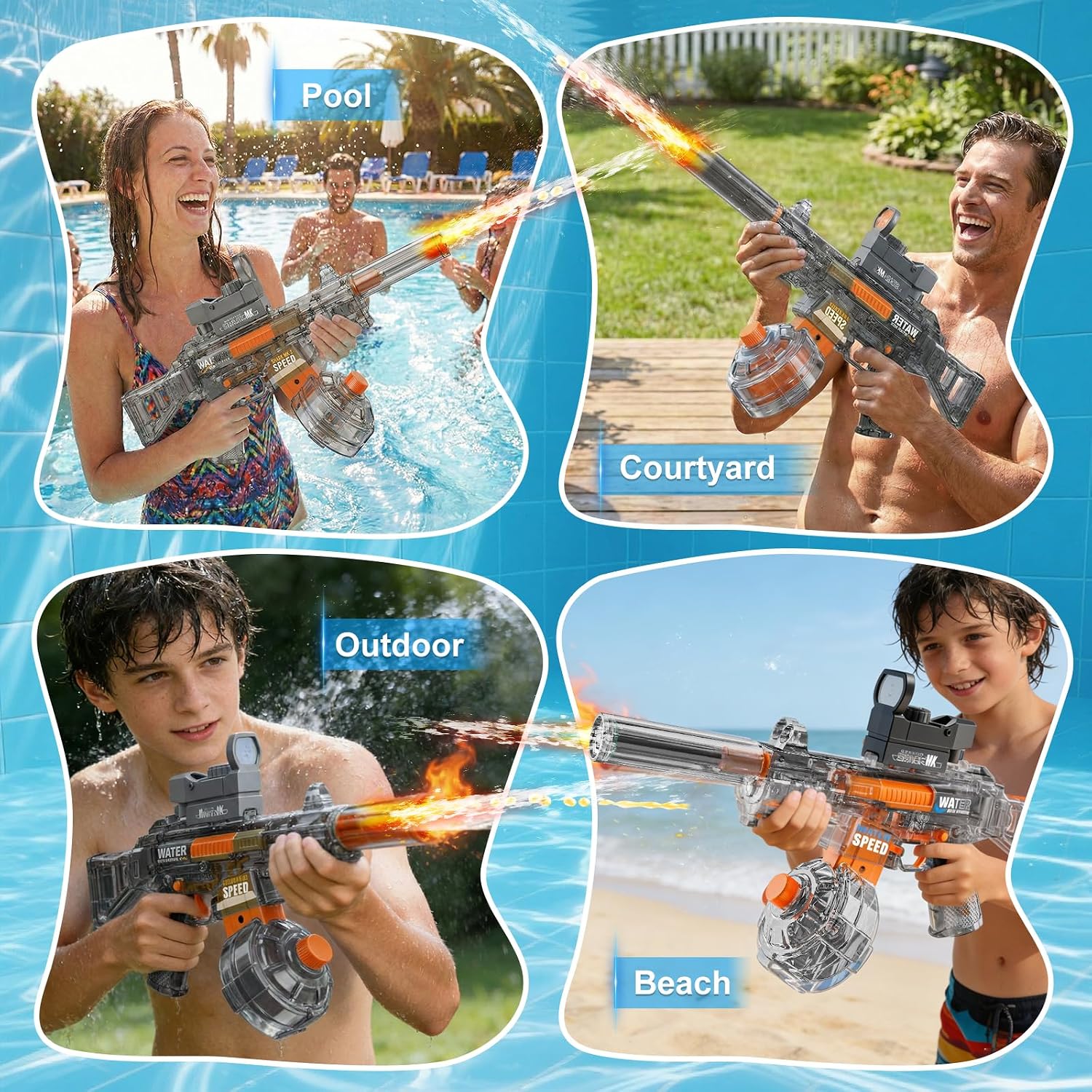 Electric Water Blaster with LED Light – Transparent Rechargeable Water Gun