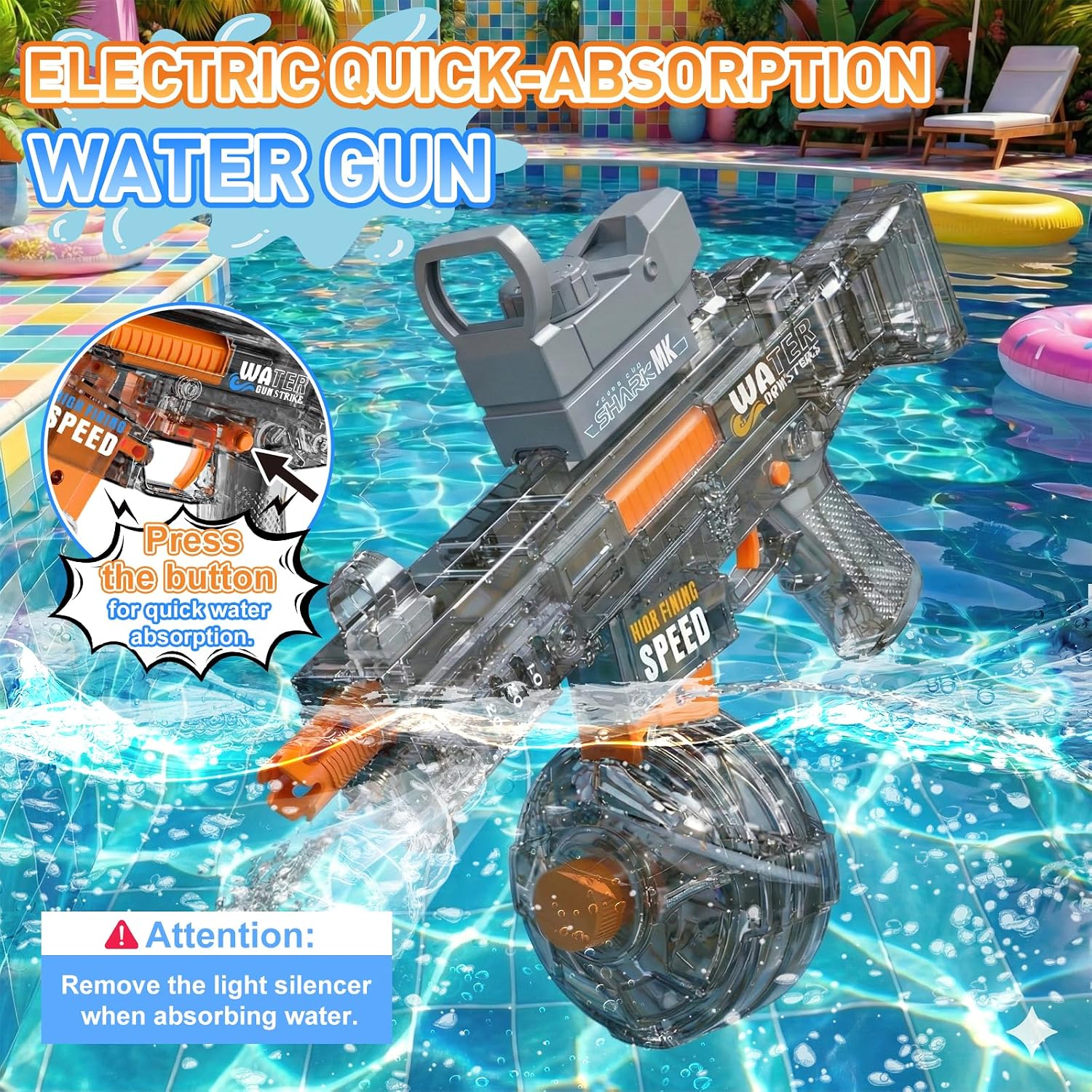 Electric Water Blaster with LED Light – Transparent Rechargeable Water Gun