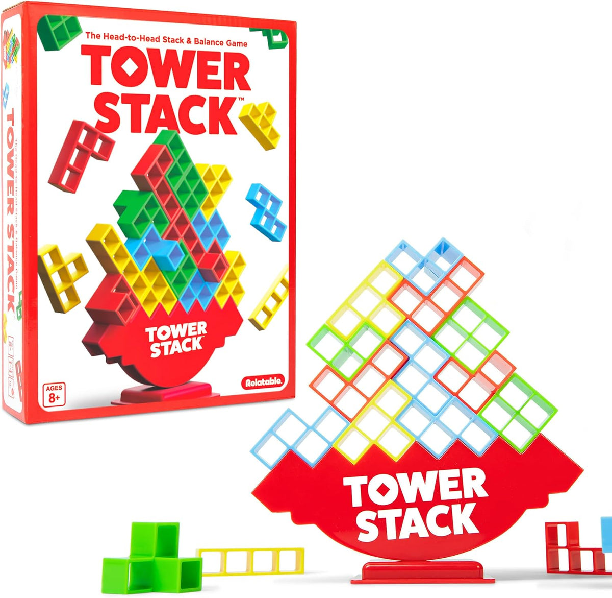 Relatable Tower Stack Family Building and Stacking Game with Blocks and Challenge Cards