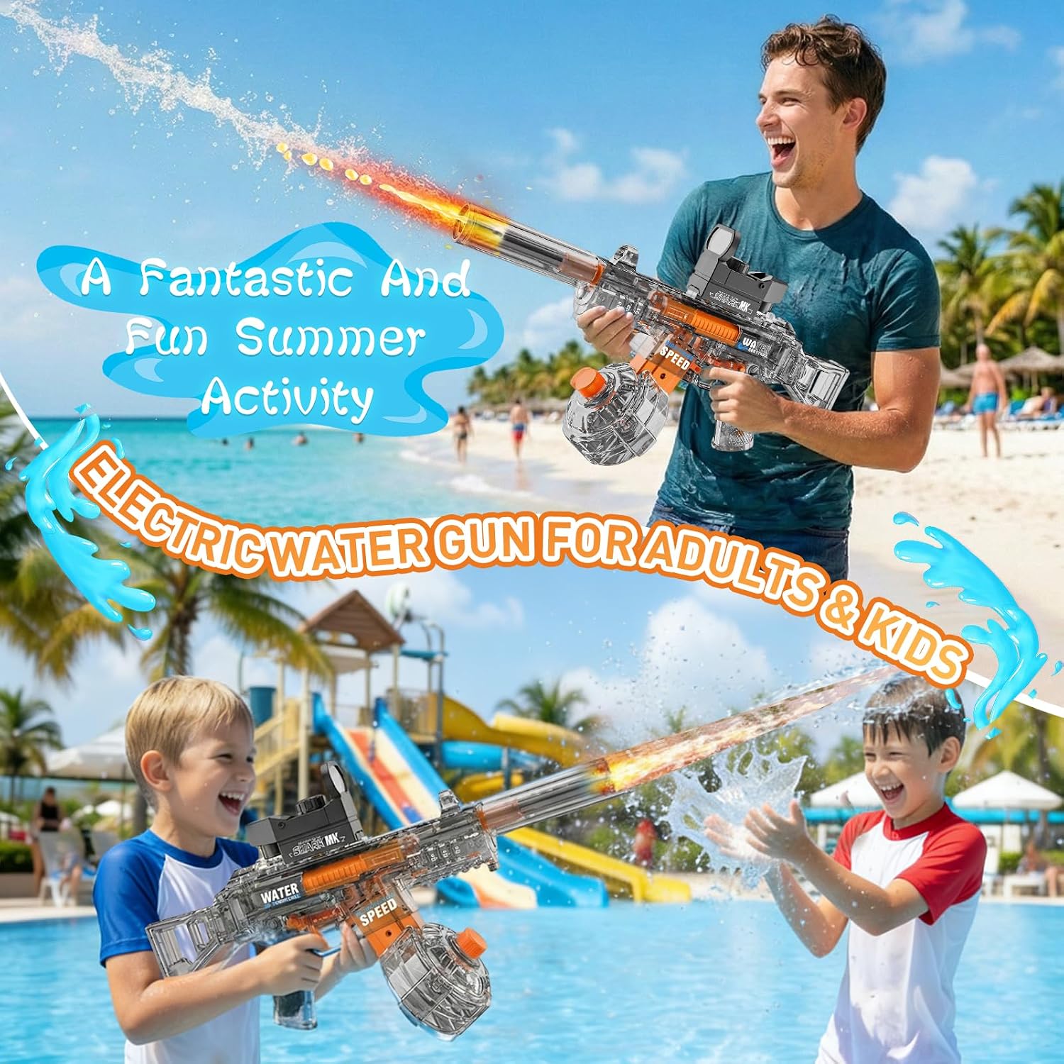 Electric Water Blaster with LED Light – Transparent Rechargeable Water Gun