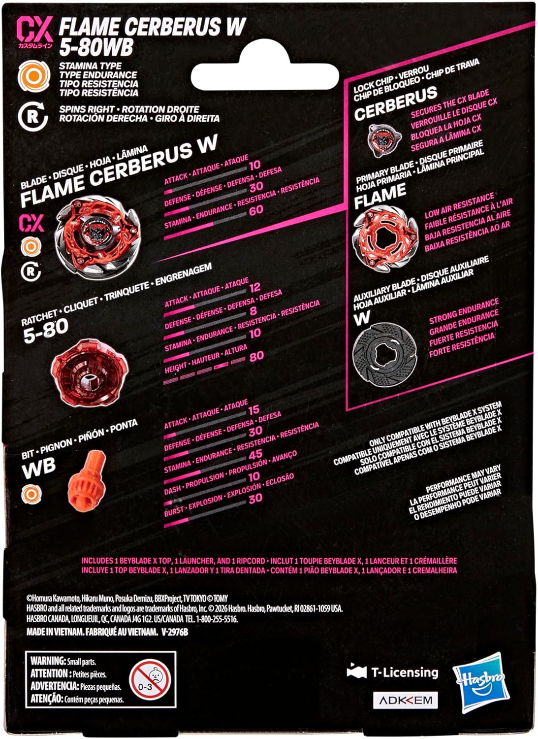 Beyblade X Flame Cerberus W 5-80WB CX Starter Pack with Winder Launcher