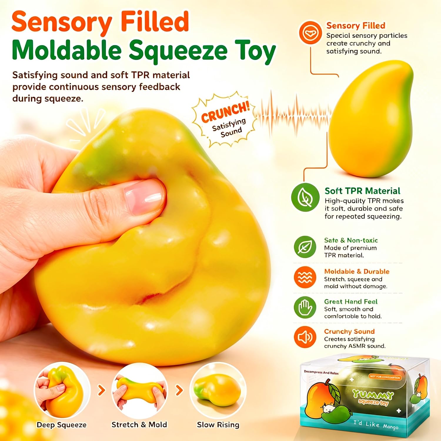 Crunchy Mango Squishy Slow Rising Sensory Fidget Toys 1-Pack