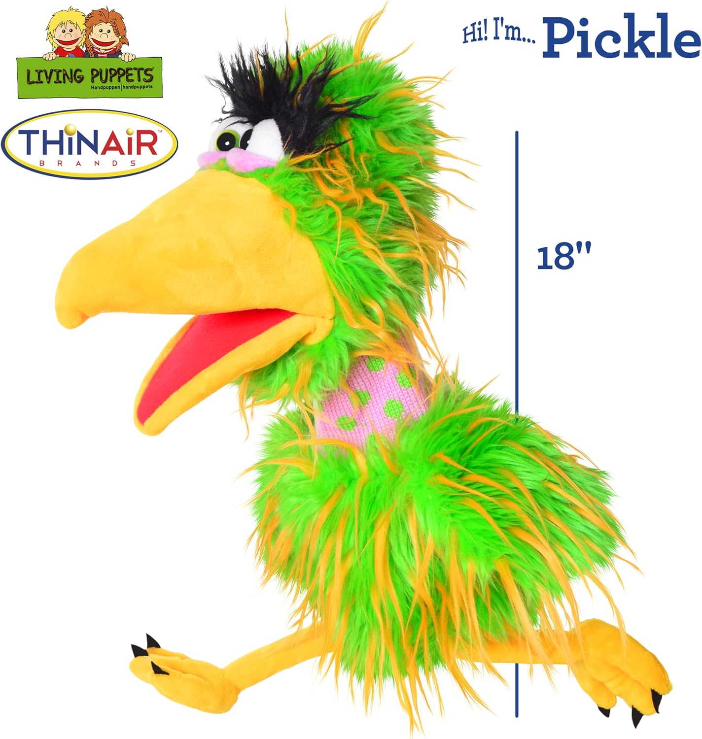 THiN AiR Brands Living Puppets Pickle 18 Inch Green Bird Hand Puppet