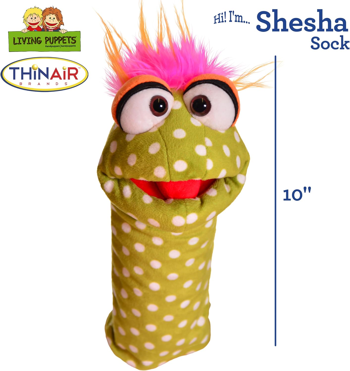THiN AiR Brands Living Puppets Shesha 10 Inch Green Sock Hand Puppet