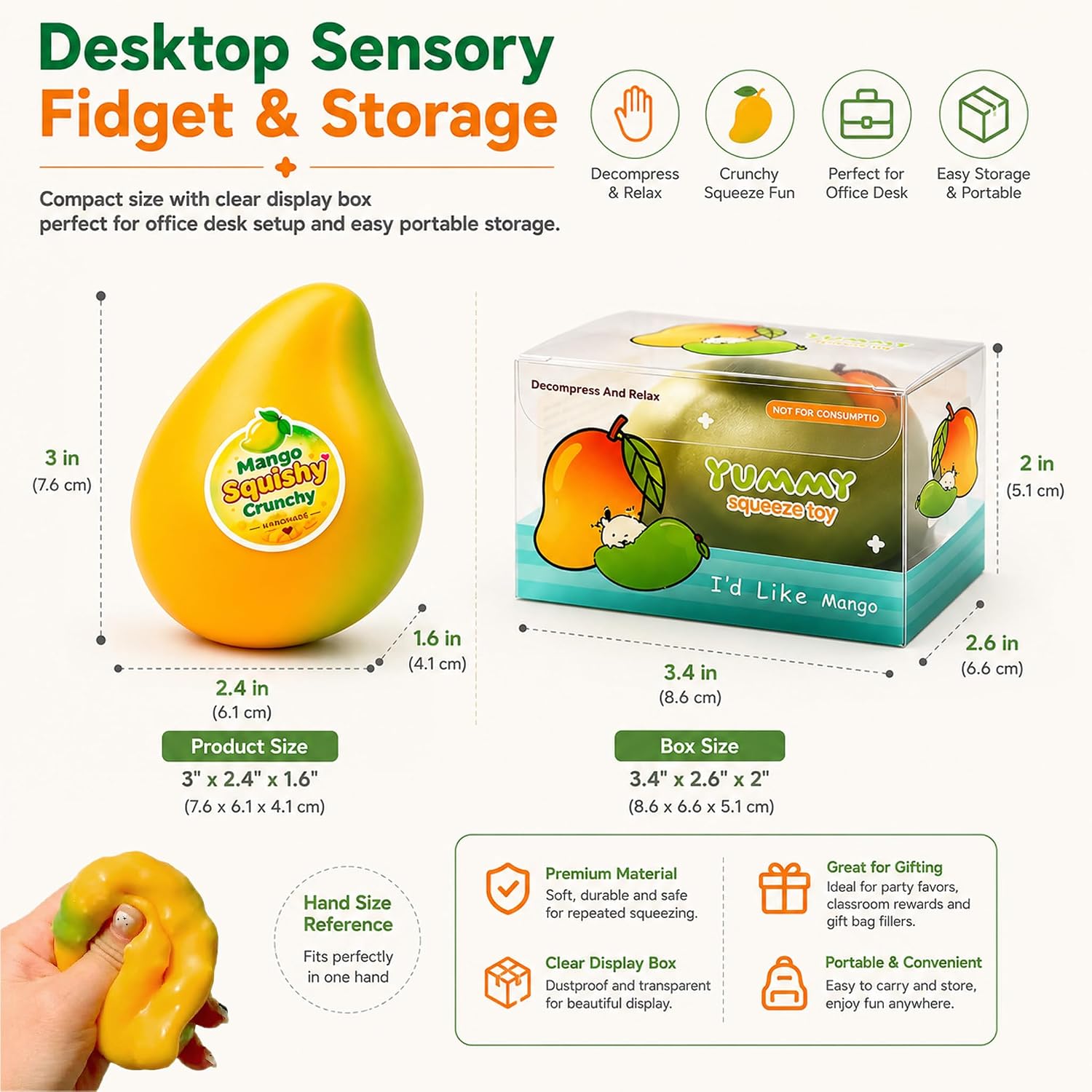 Crunchy Mango Squishy Slow Rising Sensory Fidget Toys 1-Pack