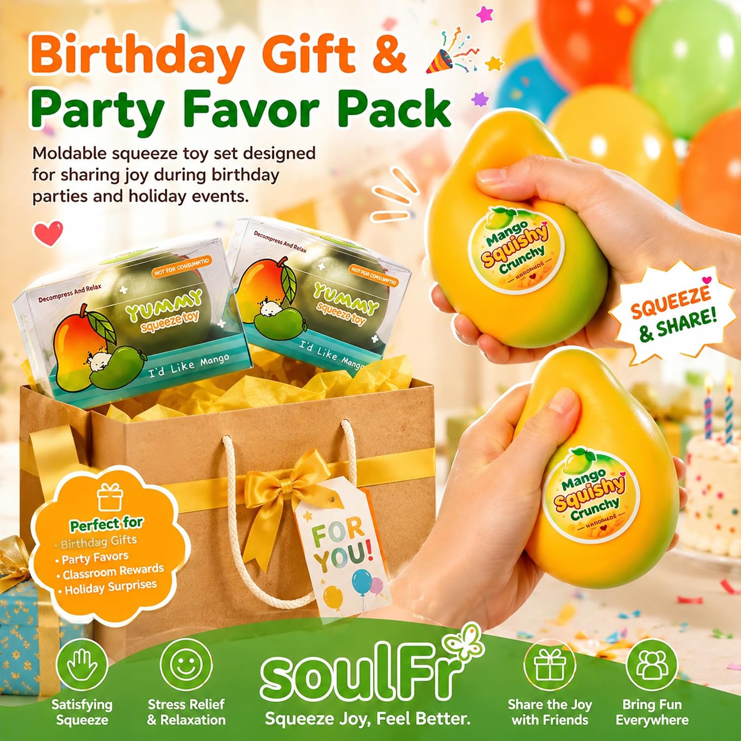Crunchy Mango Squishy Slow Rising Sensory Fidget Toys 1-Pack