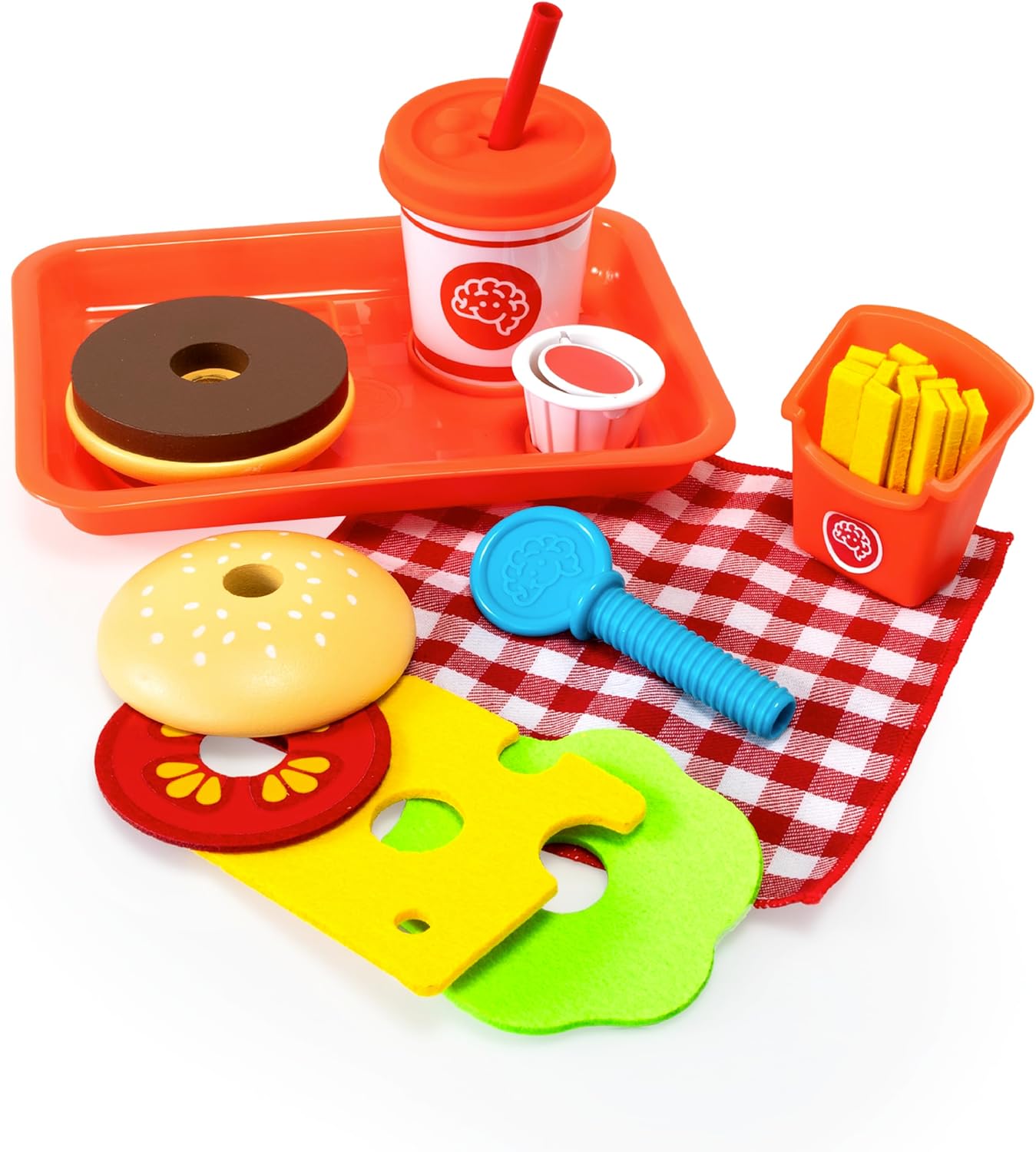 Fat Brain Toys Pretendables Burger & Fries Wooden Pretend Play Food Set