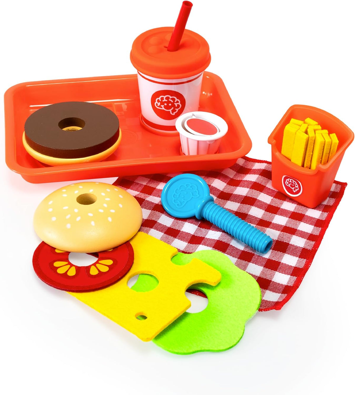Fat Brain Toys Pretendables Burger & Fries Wooden Pretend Play Food Set