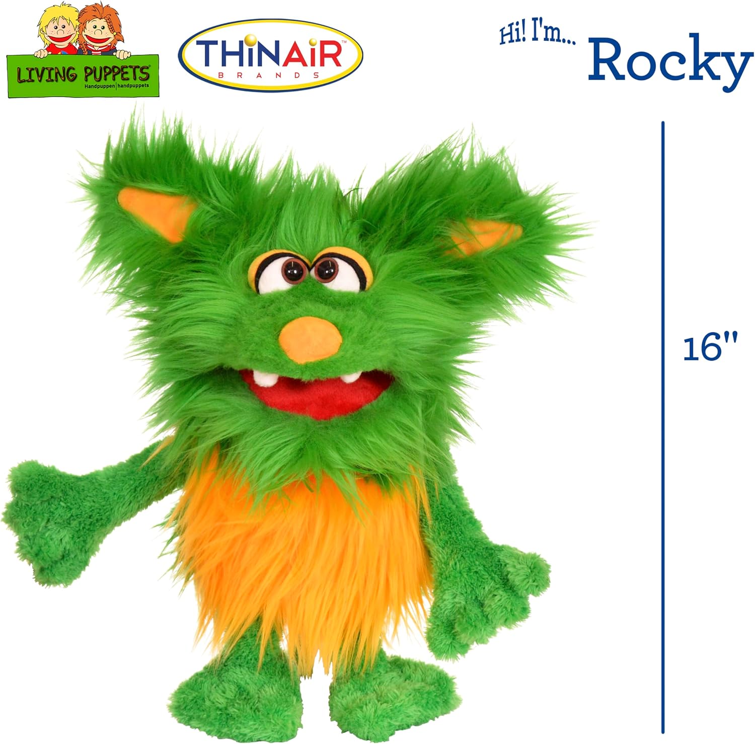 THiN AiR Brands Living Puppets Rocky 16 Inch Green Monster Hand Puppet