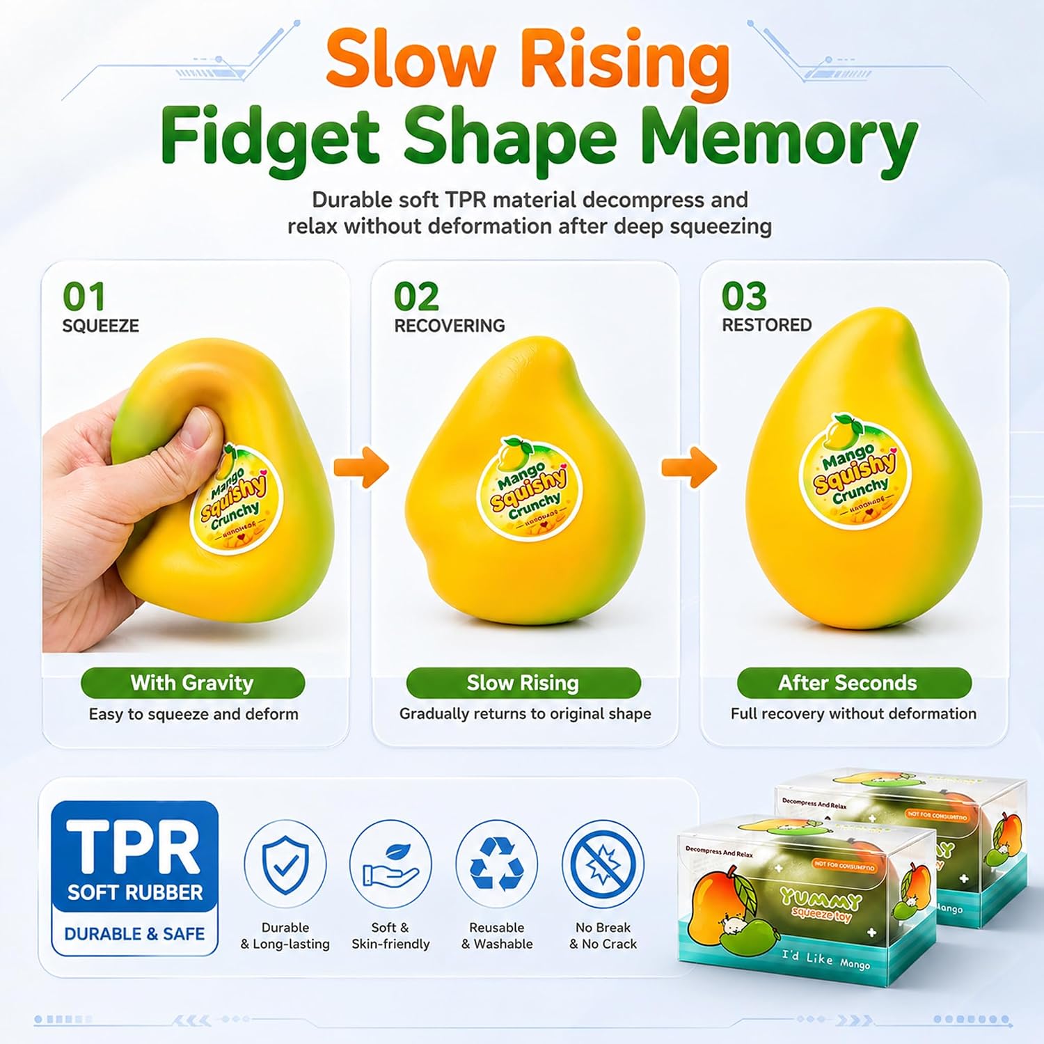 Crunchy Mango Squishy Slow Rising Sensory Fidget Toys 1-Pack