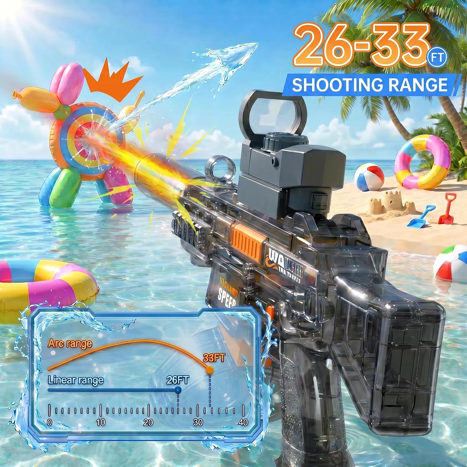 Electric Water Blaster with LED Light – Transparent Rechargeable Water Gun