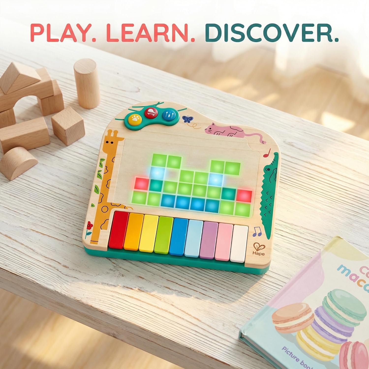 Hape Dynamic Pixel Piano Interactive Wooden Musical Toy with LED Pixel Screen