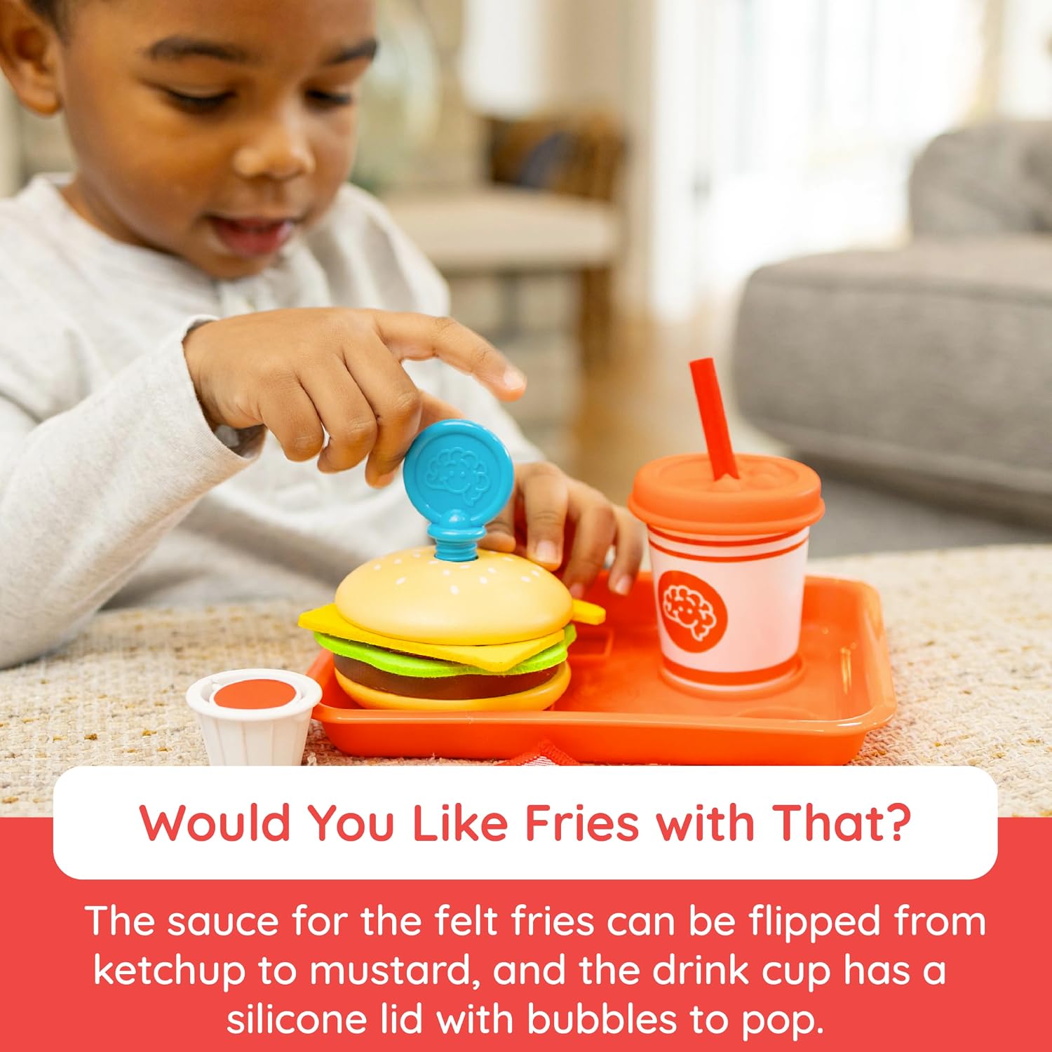 Fat Brain Toys Pretendables Burger & Fries Wooden Pretend Play Food Set