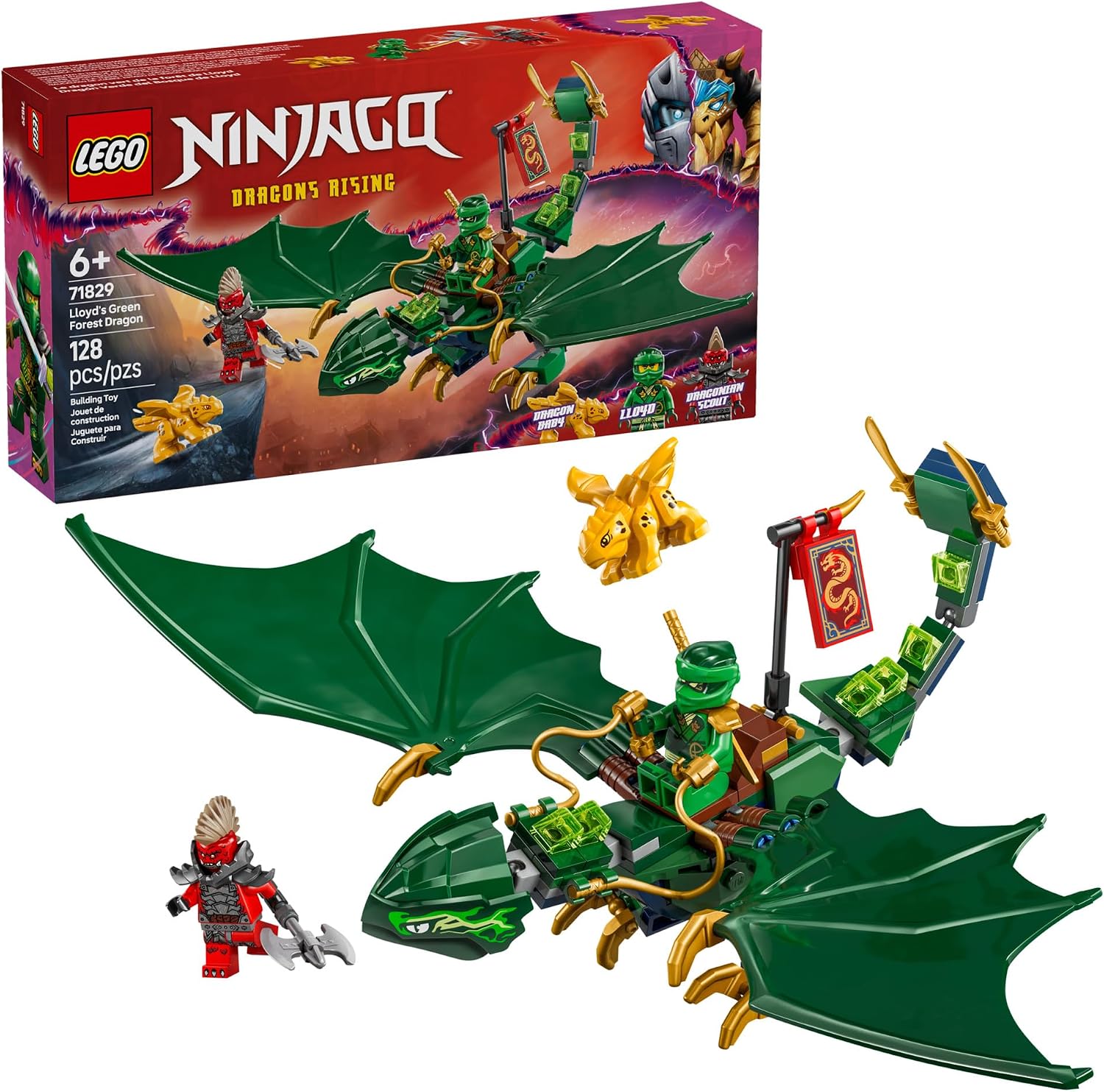 LEGO NINJAGO Lloyd's Green Forest Dragon 71829 128 Piece Building Set