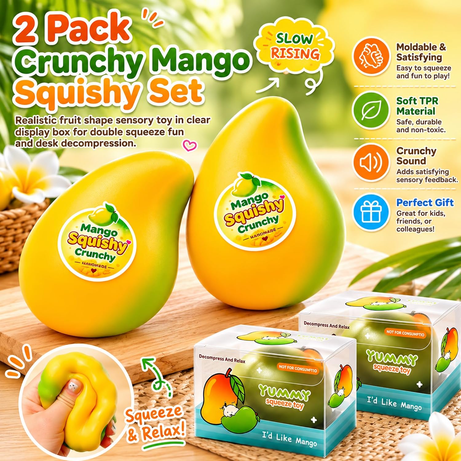 Crunchy Mango Squishy Slow Rising Sensory Fidget Toys 1-Pack