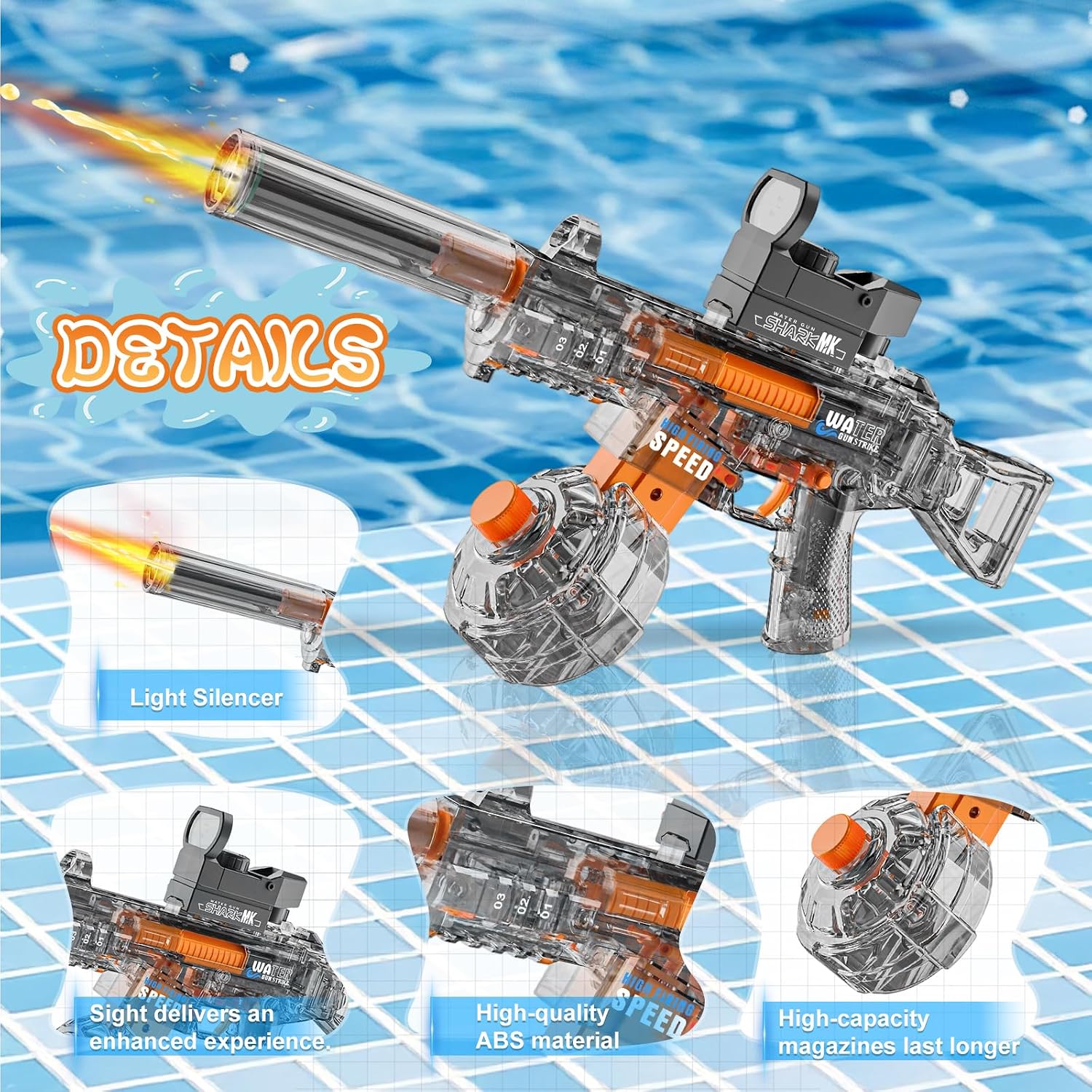 Electric Water Blaster with LED Light – Transparent Rechargeable Water Gun