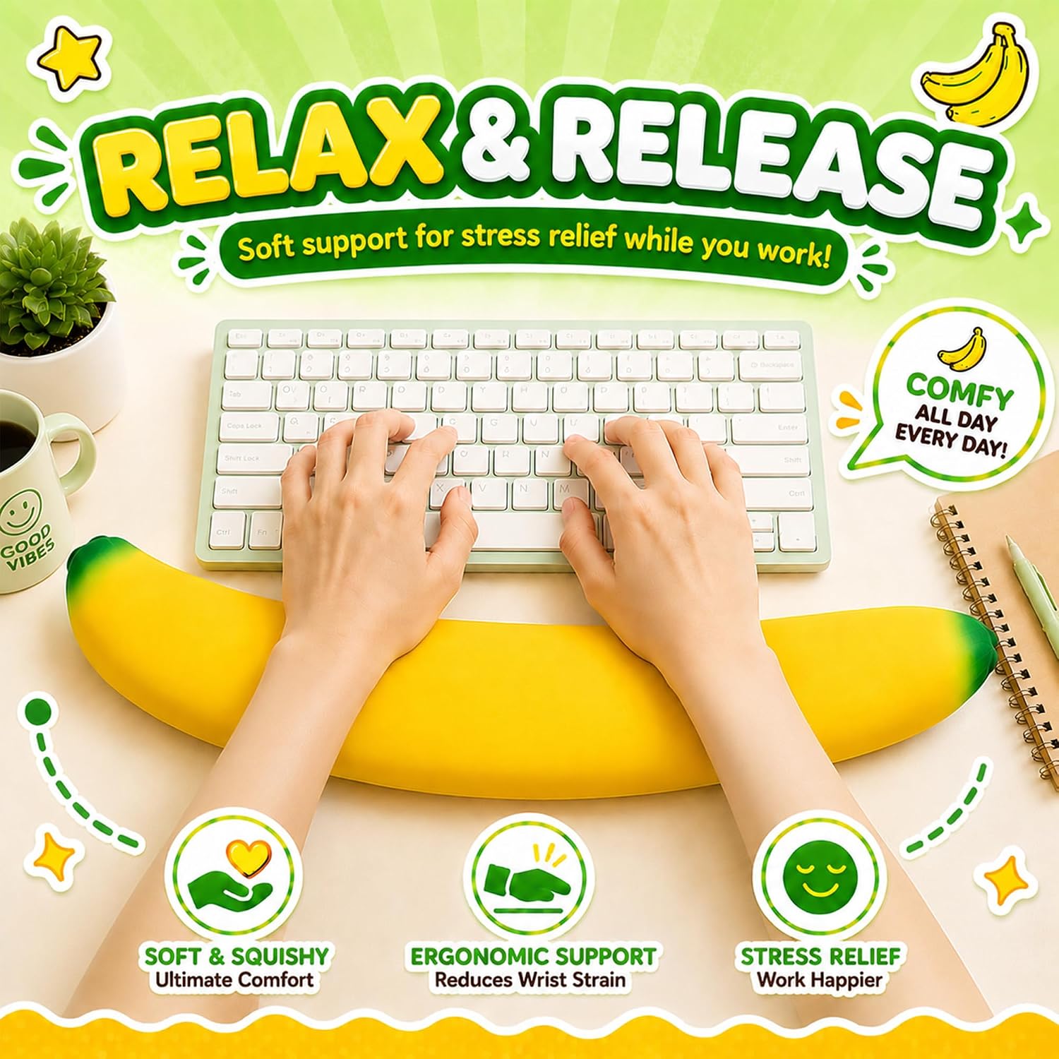 18-Inch Jumbo Banana Squishy Slow Rising Sensory Fidget Toy