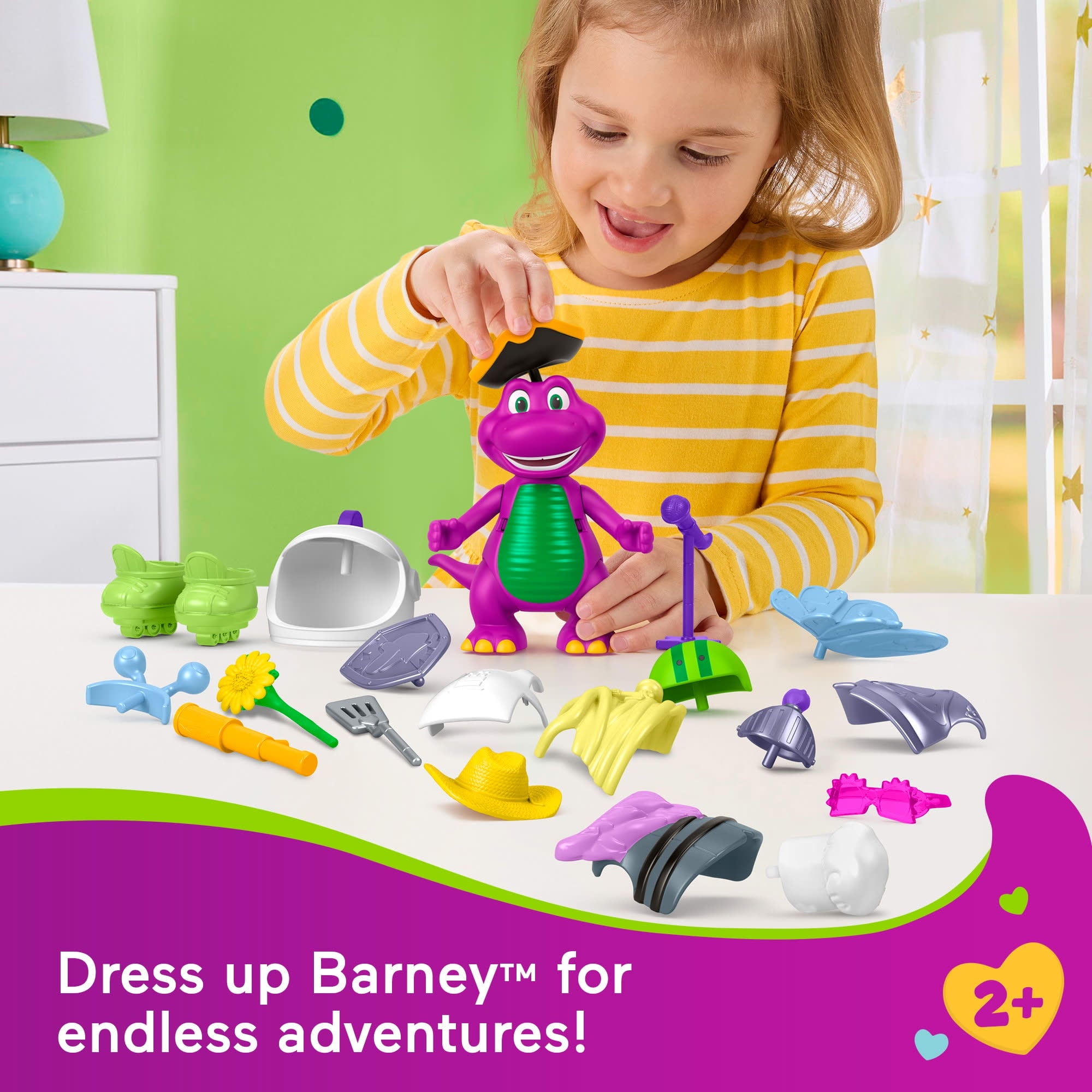 Fisher-Price Barney’s World Dress Up Barney Set, 1 Figure & 20 Pieces for Toddler Pretend Play