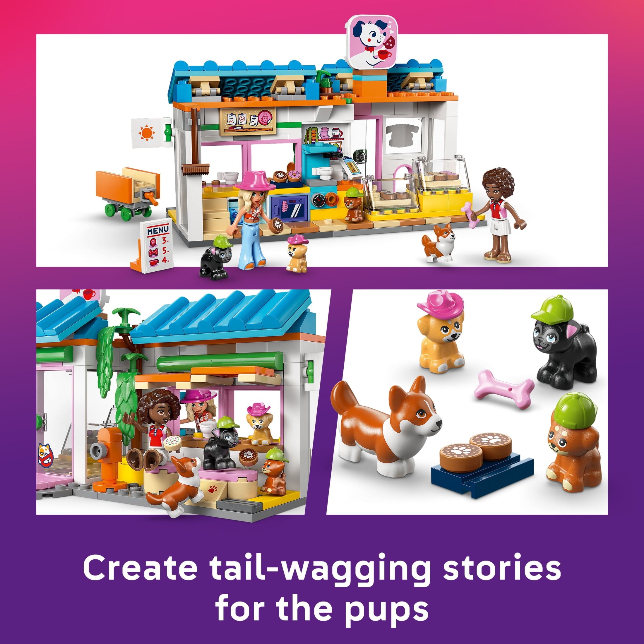 LEGO Friends Dog Treats Bakery Building Toy for Girls & Boys - Pretend Play Set for Kids, Ages 6+ - W/Aliya & Sage Minidolls, 2 Toy Dog Figures, & Accessories - Gift Idea for Birthdays - 42677