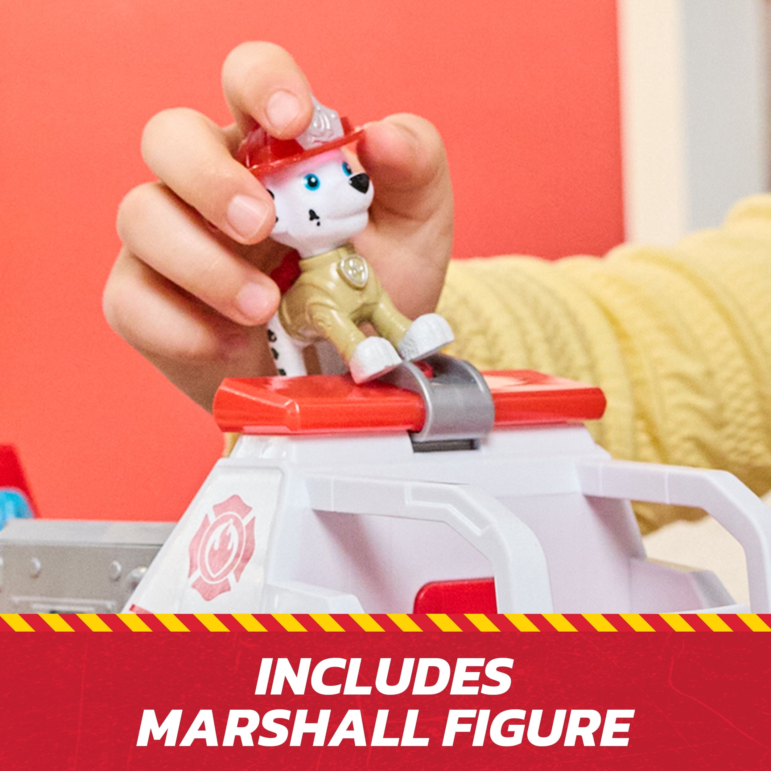 PAW Patrol Fire Rescue: Rapid Reload Fire Truck with Marshall, Projectile Launcher, Mini Vehicle & Sound Fx, for Kids 3+