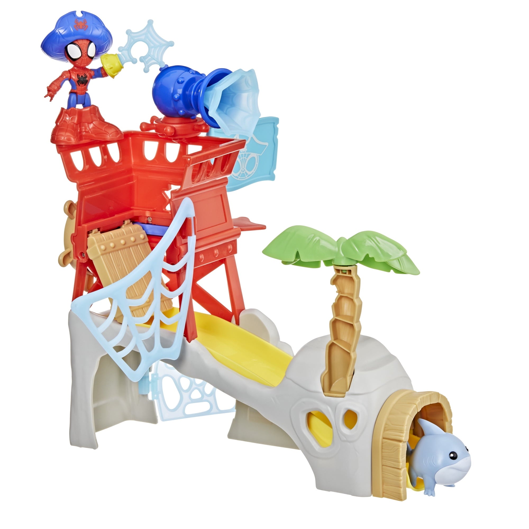 Marvel Spidey and His Amazing Friends Toys Water-Webs Spidey Island Playset with Spider-Man and Jeff The Landshark Figures, Kids Ages 3 and up