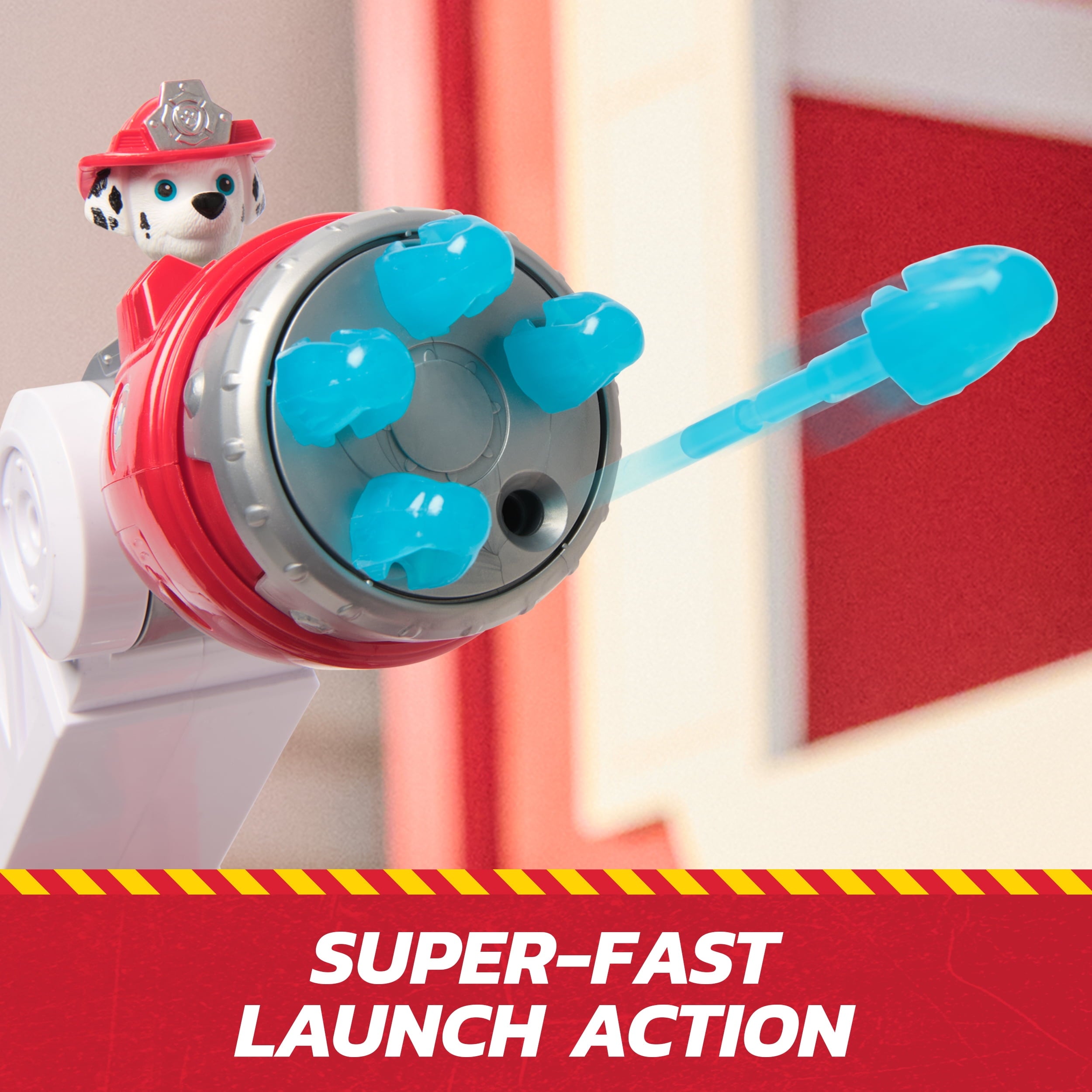 PAW Patrol Fire Rescue: Rapid Reload Fire Truck with Marshall, Projectile Launcher, Mini Vehicle & Sound Fx, for Kids 3+