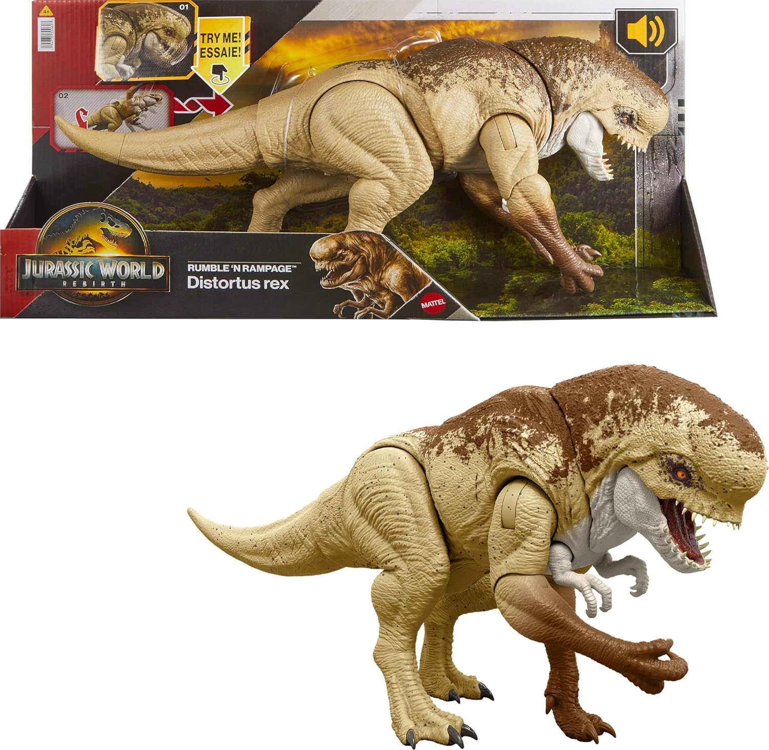 Mattel Jurassic World Rebirth Distortus Rex 22 Inch Rumble N Rampage Dinosaur Action Figure