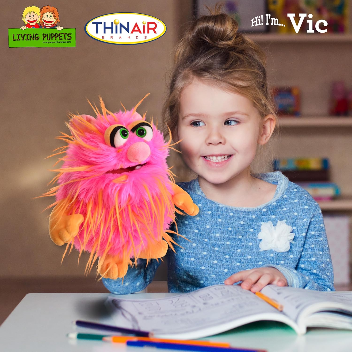 THiN AiR Brands Living Puppets 9 Inch Pink and Orange Monster Hand Puppet