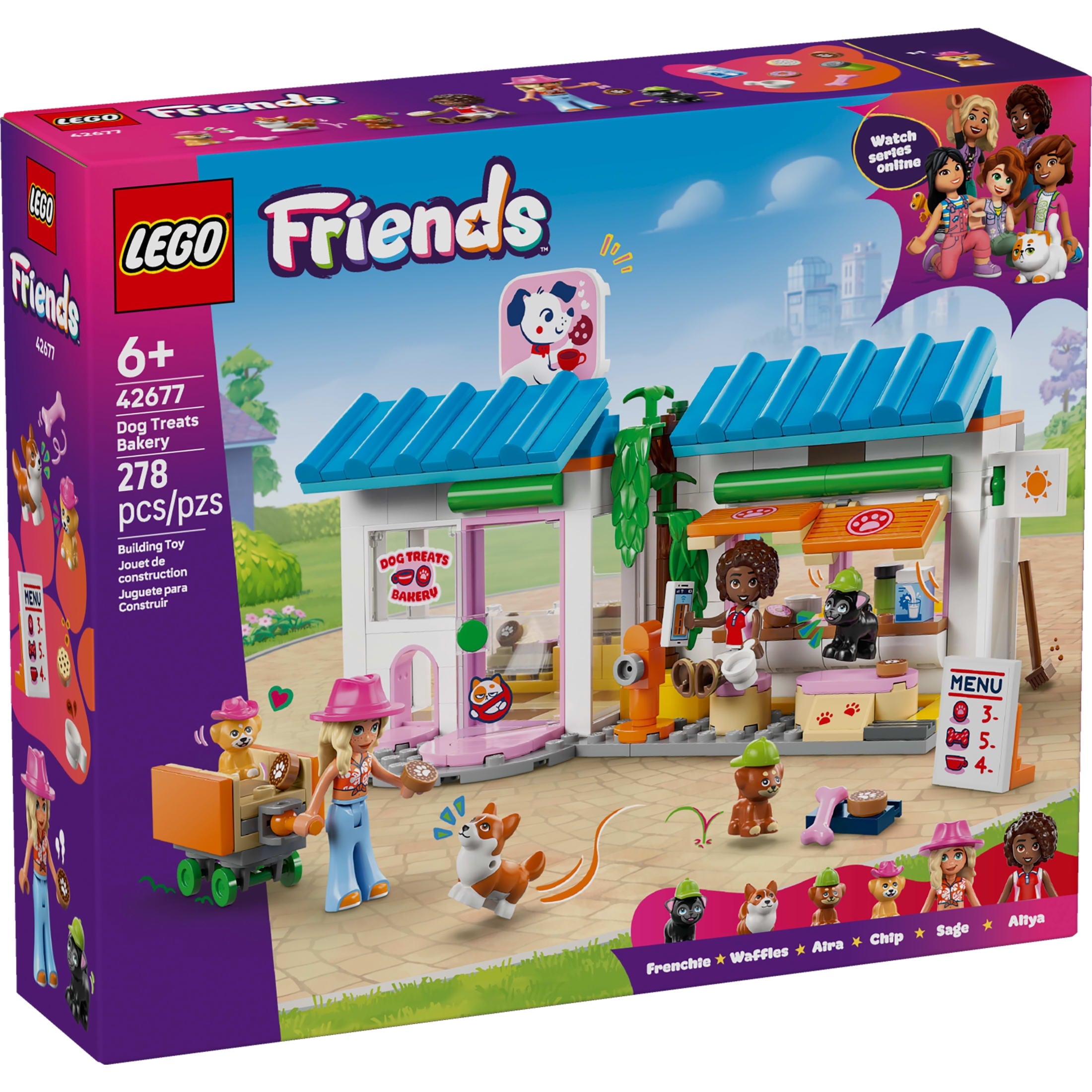 LEGO Friends Dog Treats Bakery Building Toy for Girls & Boys - Pretend Play Set for Kids, Ages 6+ - W/Aliya & Sage Minidolls, 2 Toy Dog Figures, & Accessories - Gift Idea for Birthdays - 42677