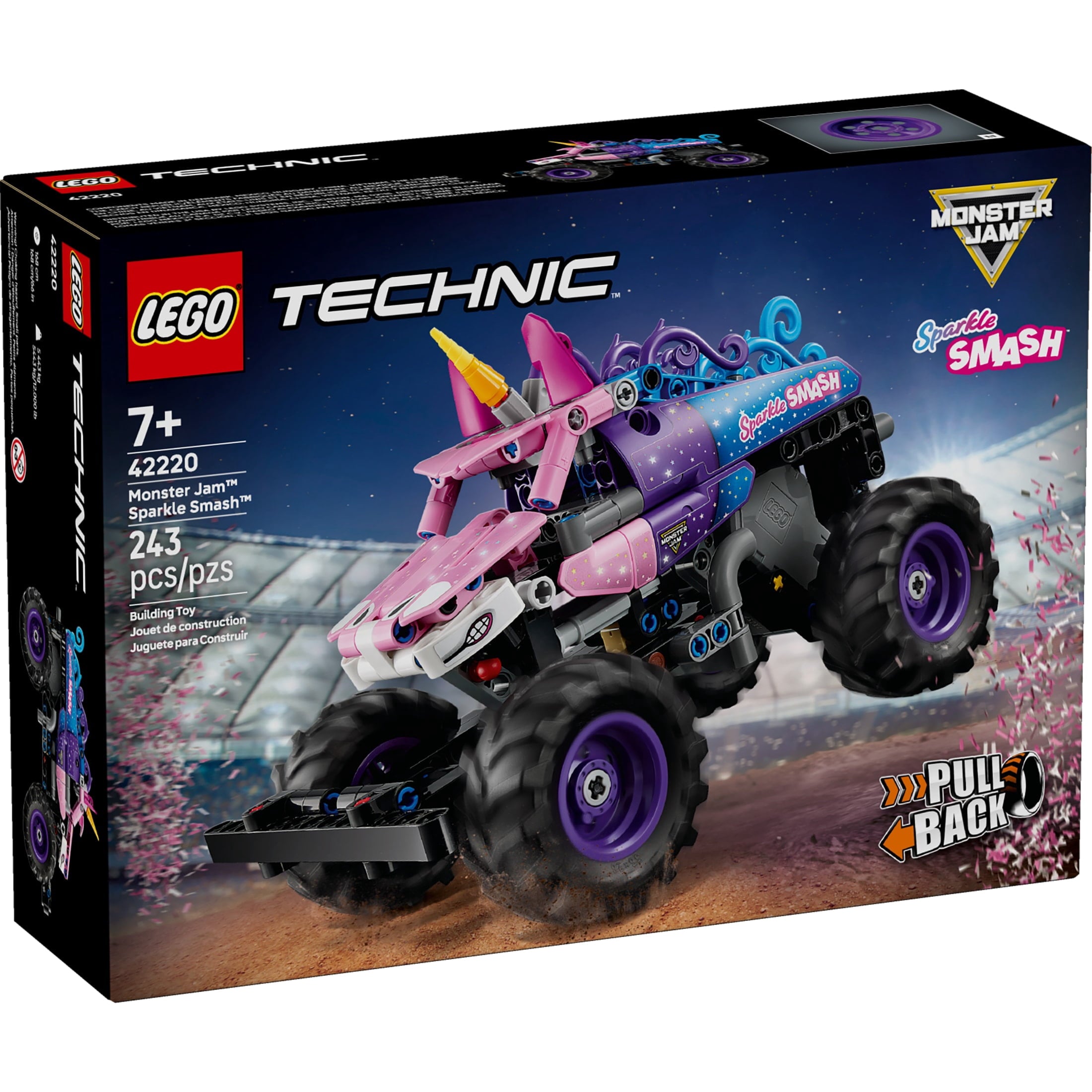 LEGO Technic Monster Jam Sparkle Smash Pull-Back Truck Toy for Boys & Girls - Monster Truck Building Toy W/Pull-Back Racing Action for Kids, Ages 7+ - Gift Idea for Birthdays - 42220