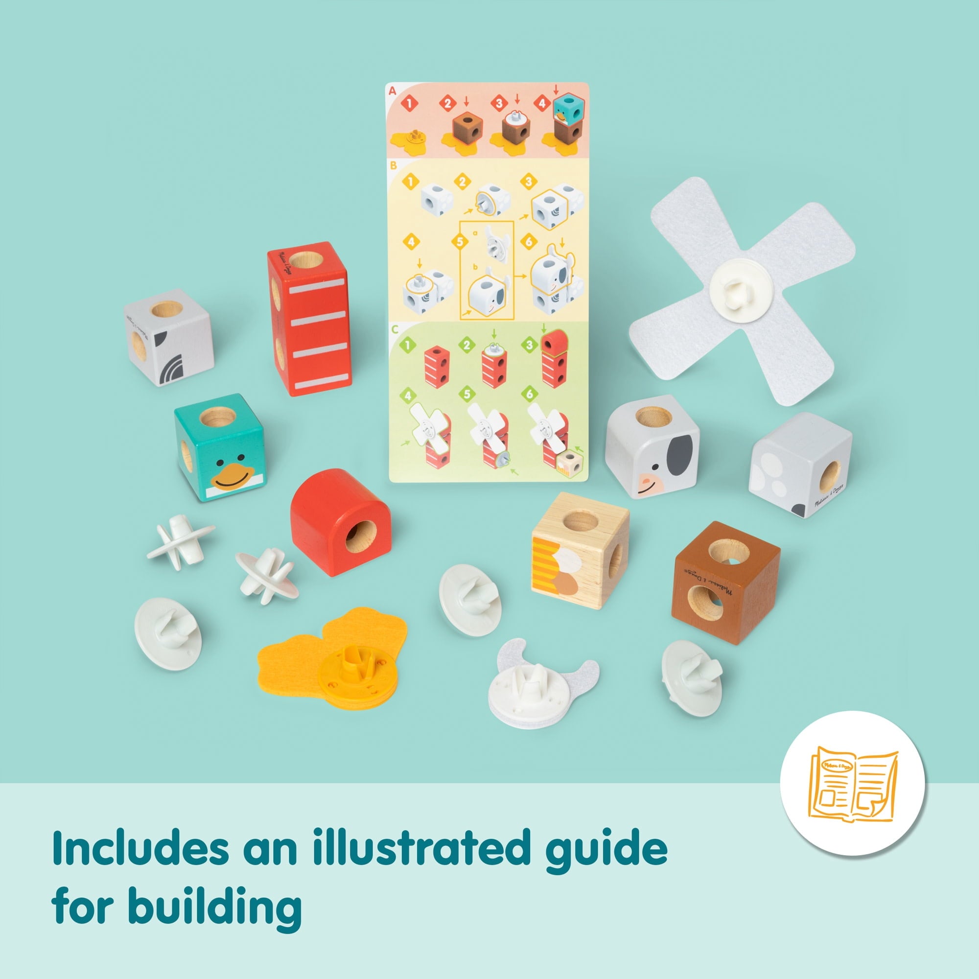 Melissa & Doug Blockables™ Farm Friends Snap And Play, Mix And Match Connectable Wooden Building Blocks Play Set Toy for Preschool Boys And Girls (16 Pcs)