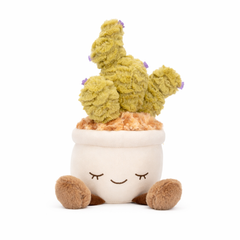 Cute cactus plush toy with soft fabric pot and smiling face
